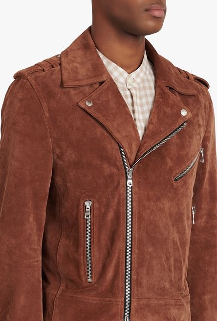 Balmain x Netflix -Hazelnut brown suede biker jacket - 8