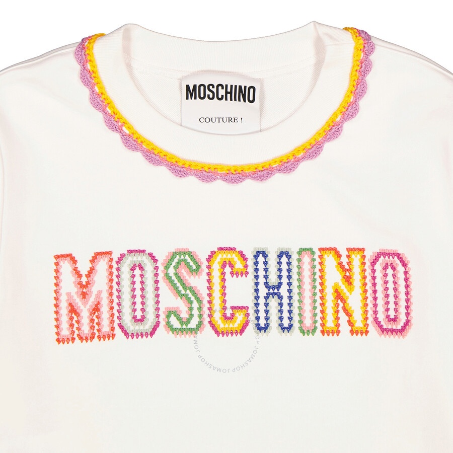 Moschino Fantasy Print White Crochet Details Cotton Sweatshirt - 7