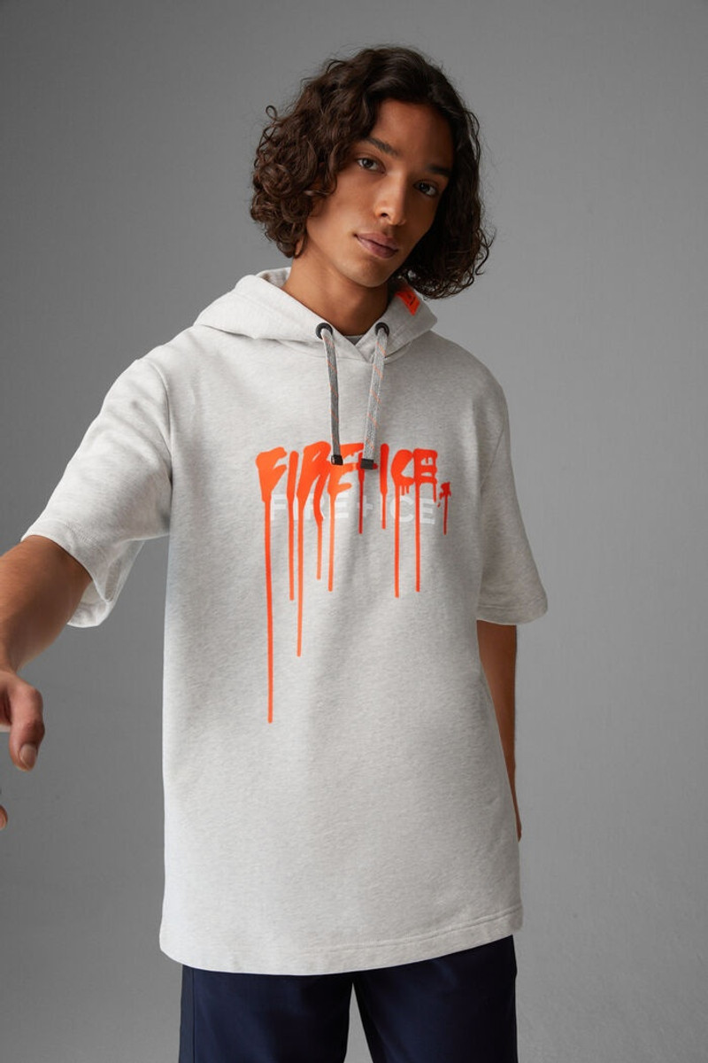 Henley Short-sleeved hoodie in Light gray/Orange 2