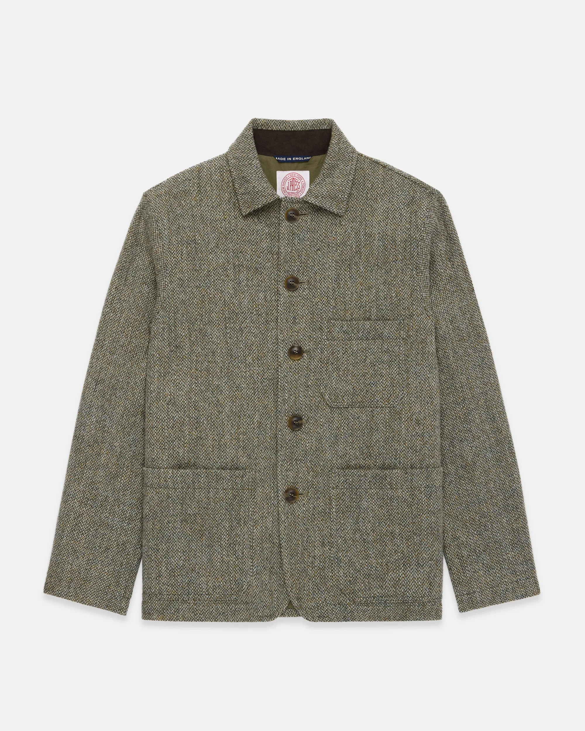 MADE-IN-ENGLAND LIGHT OLIVE BARLEYCORN HARRIS TWEED CHORE JACKET - 1
