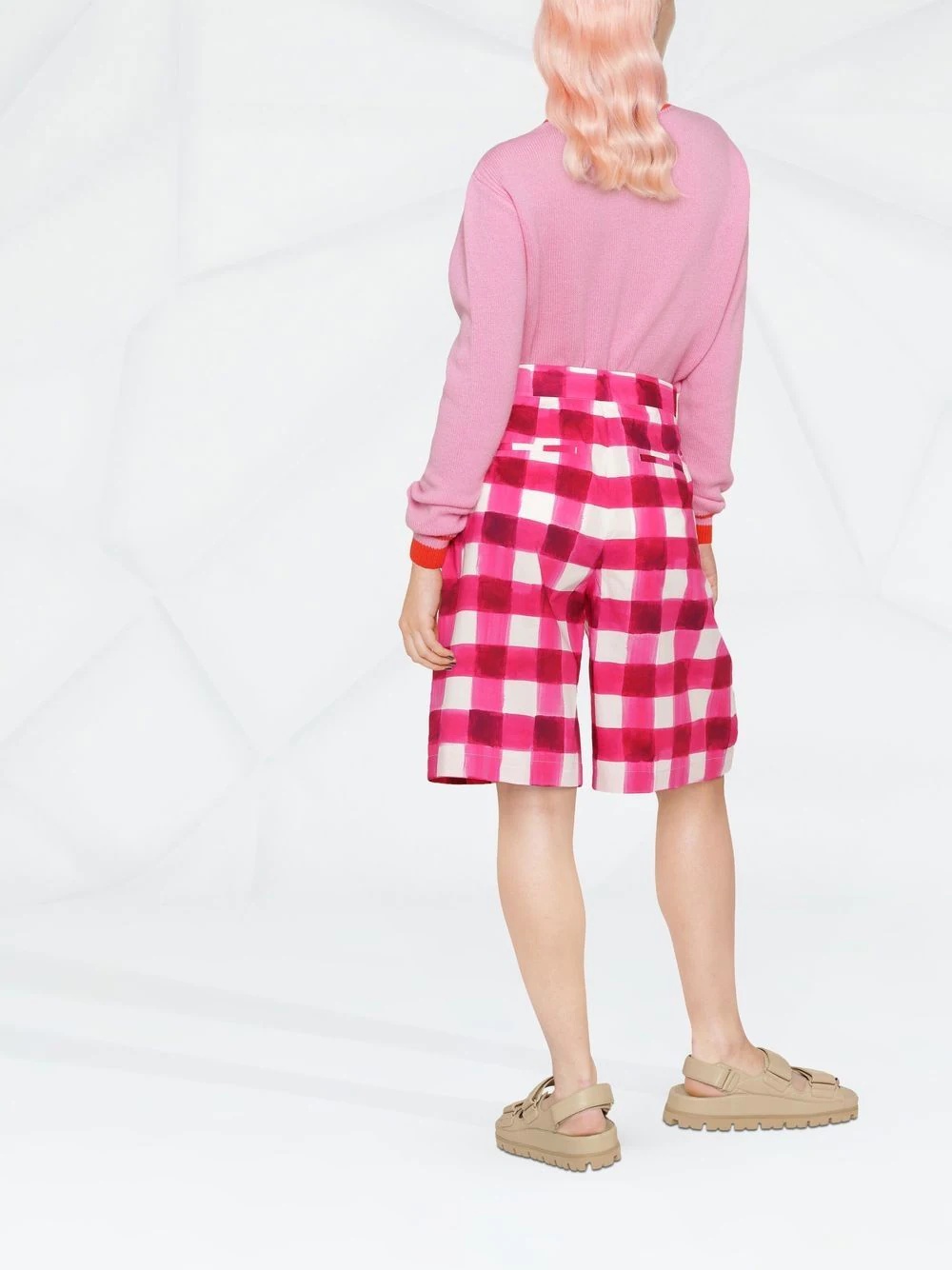gingham-print tailored knee-length shorts - 4