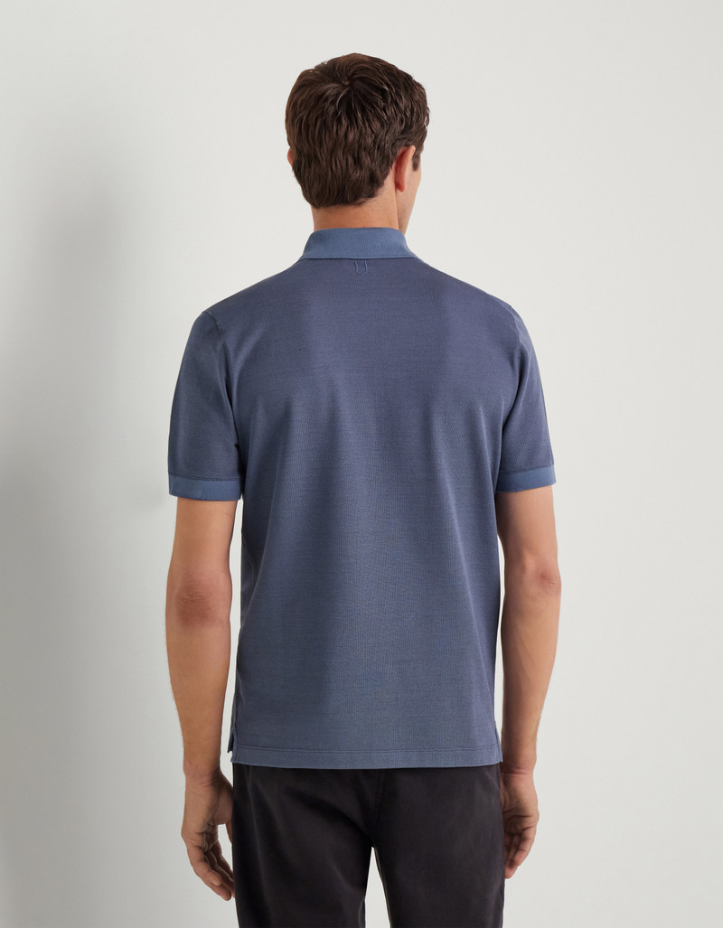 SHORT SLEEVE BUTTONED POLO SHIRT IN SILK BLEND PLAIN PIQUE. AIR FORCE BLUE 3
