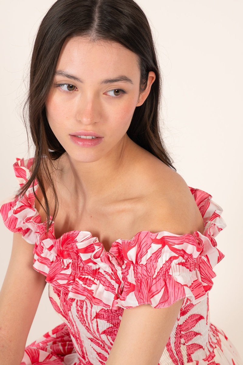 Mini Dress Amber - Pink Palm Leaf 3
