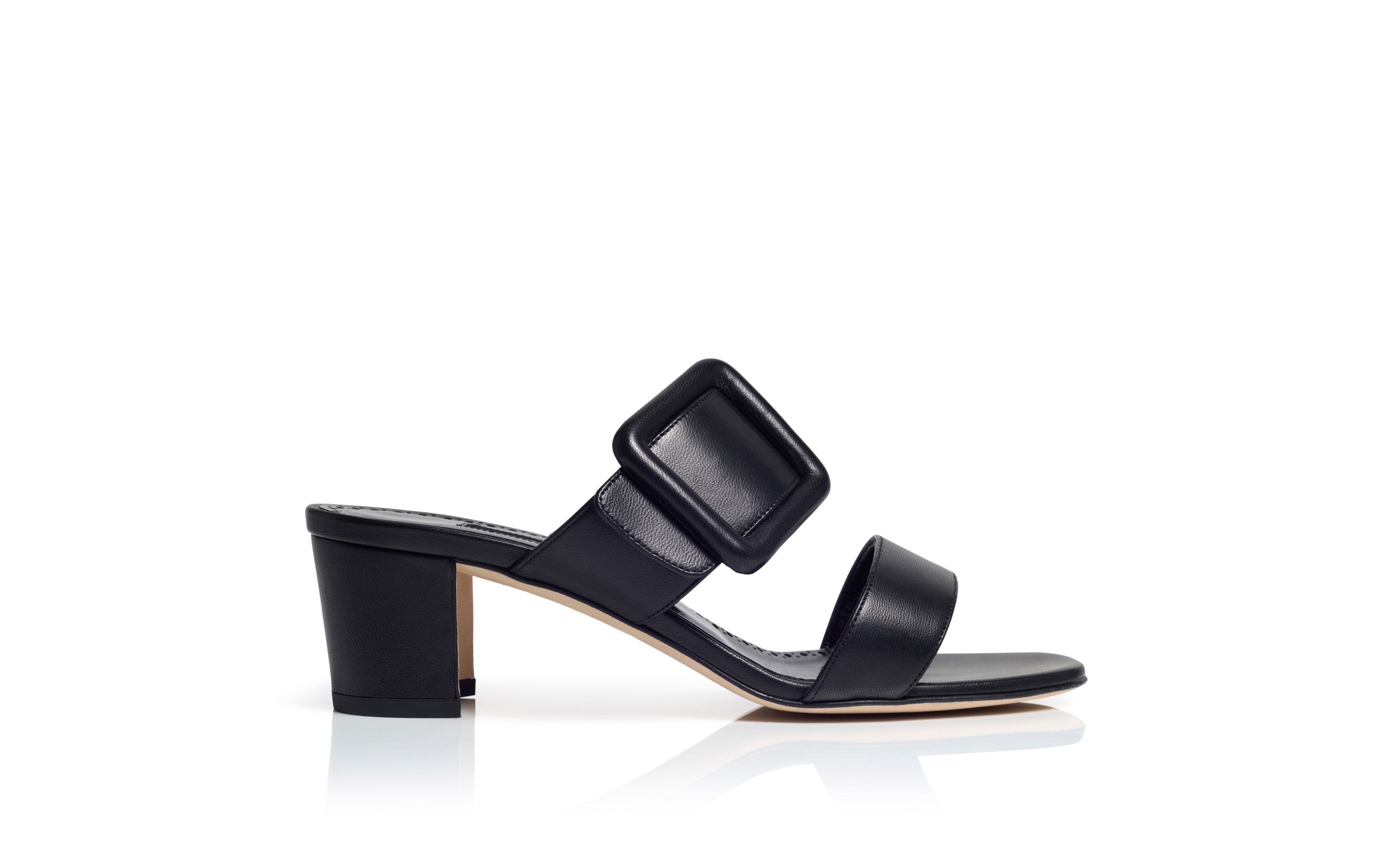 Black Nappa Leather Open Toe Mules - 1