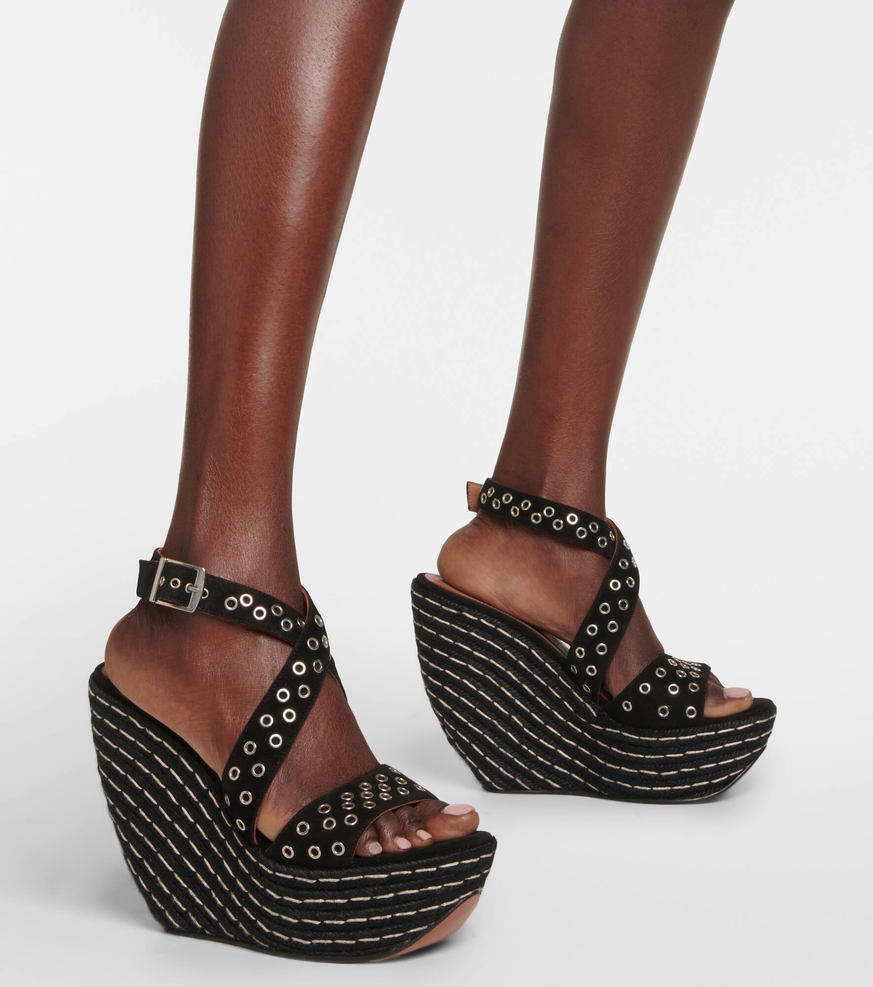 Embellished suede wedge sandals - 4