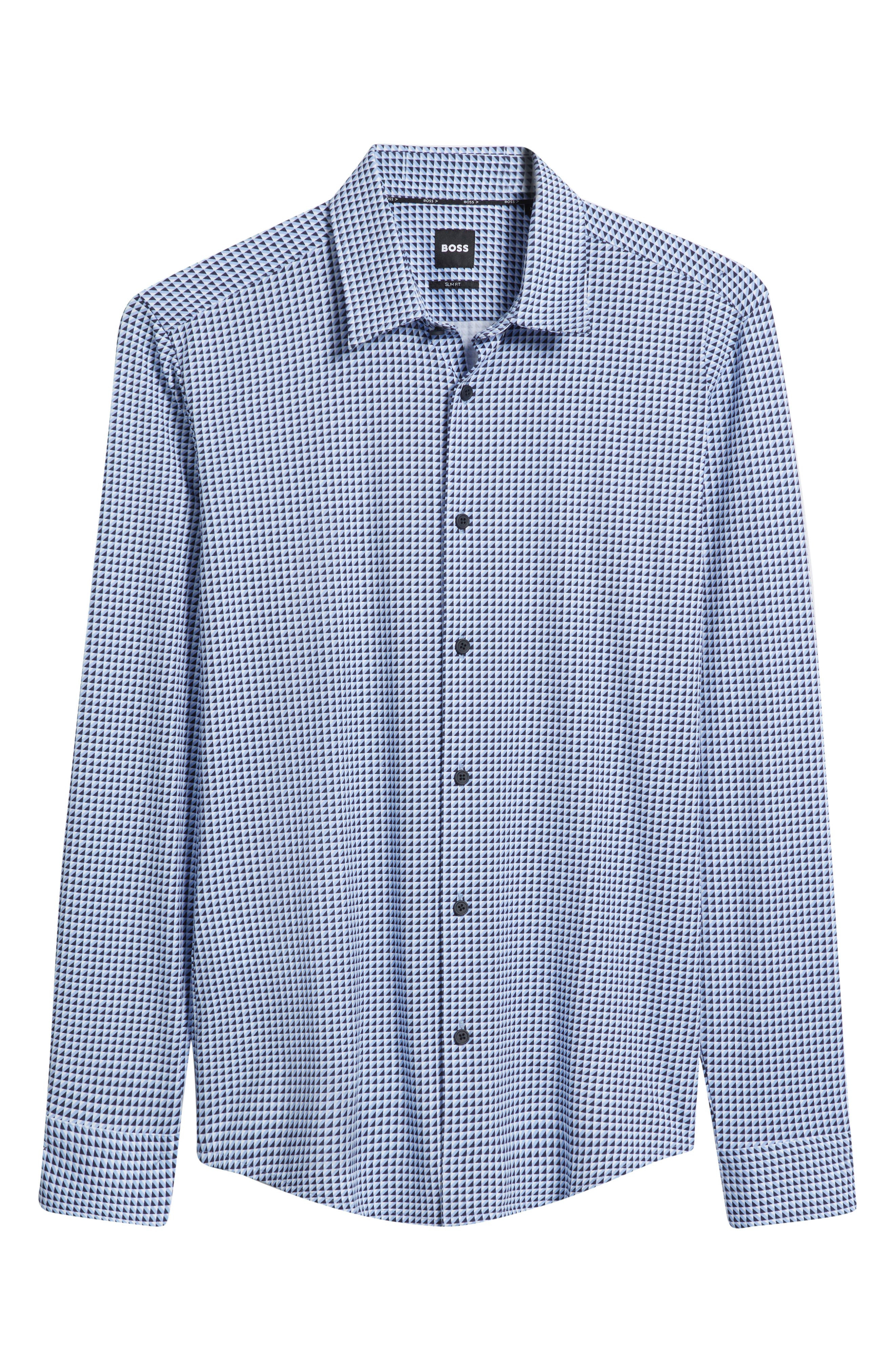 BOSS Roan Kent Slim Fit Button-Up Shirt in Light/Pastel Blue Geo at Nordstrom - 6