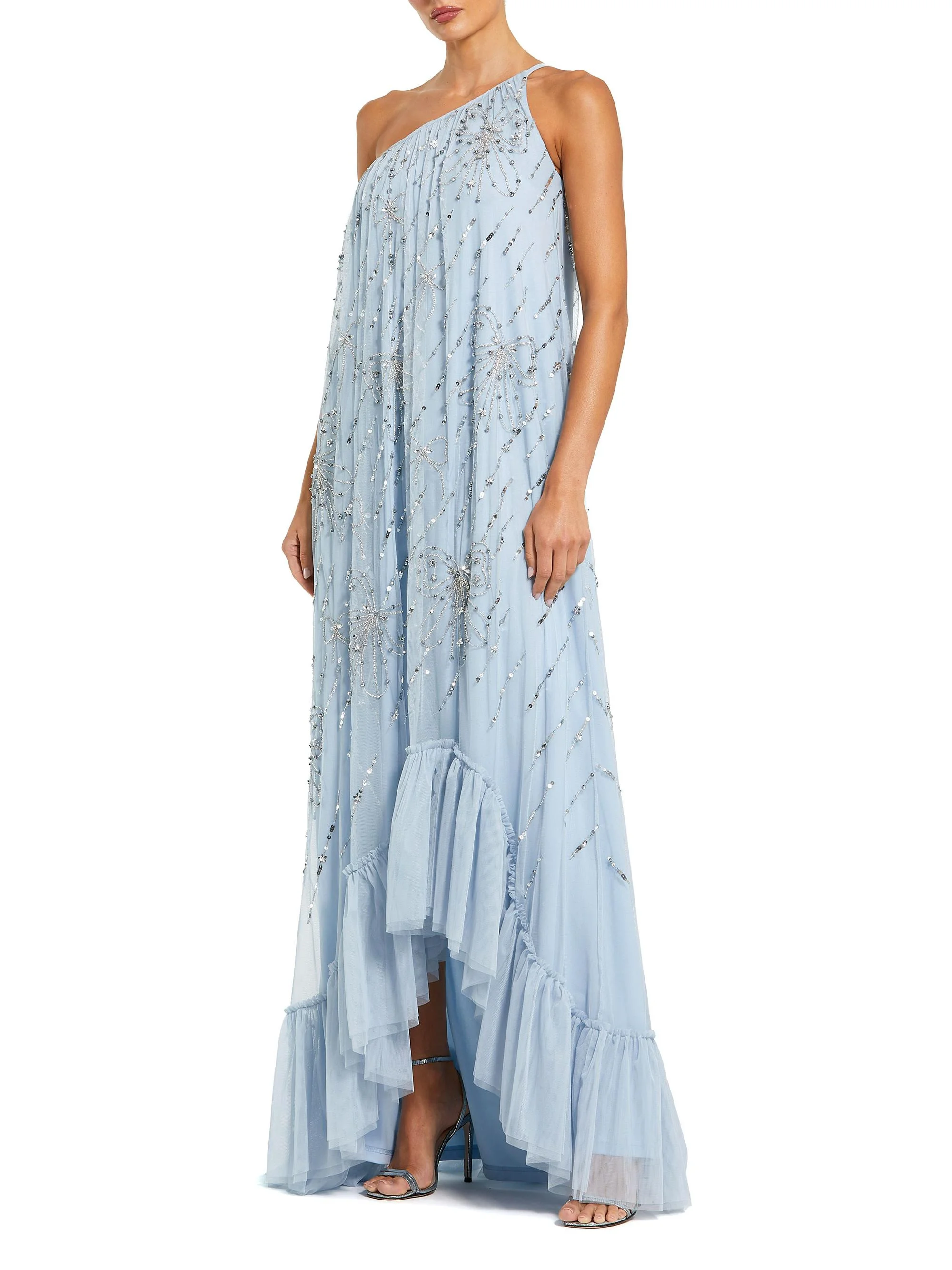 Women's Embellished One-Shoulder High-Low Gown - Powder Blue - 1