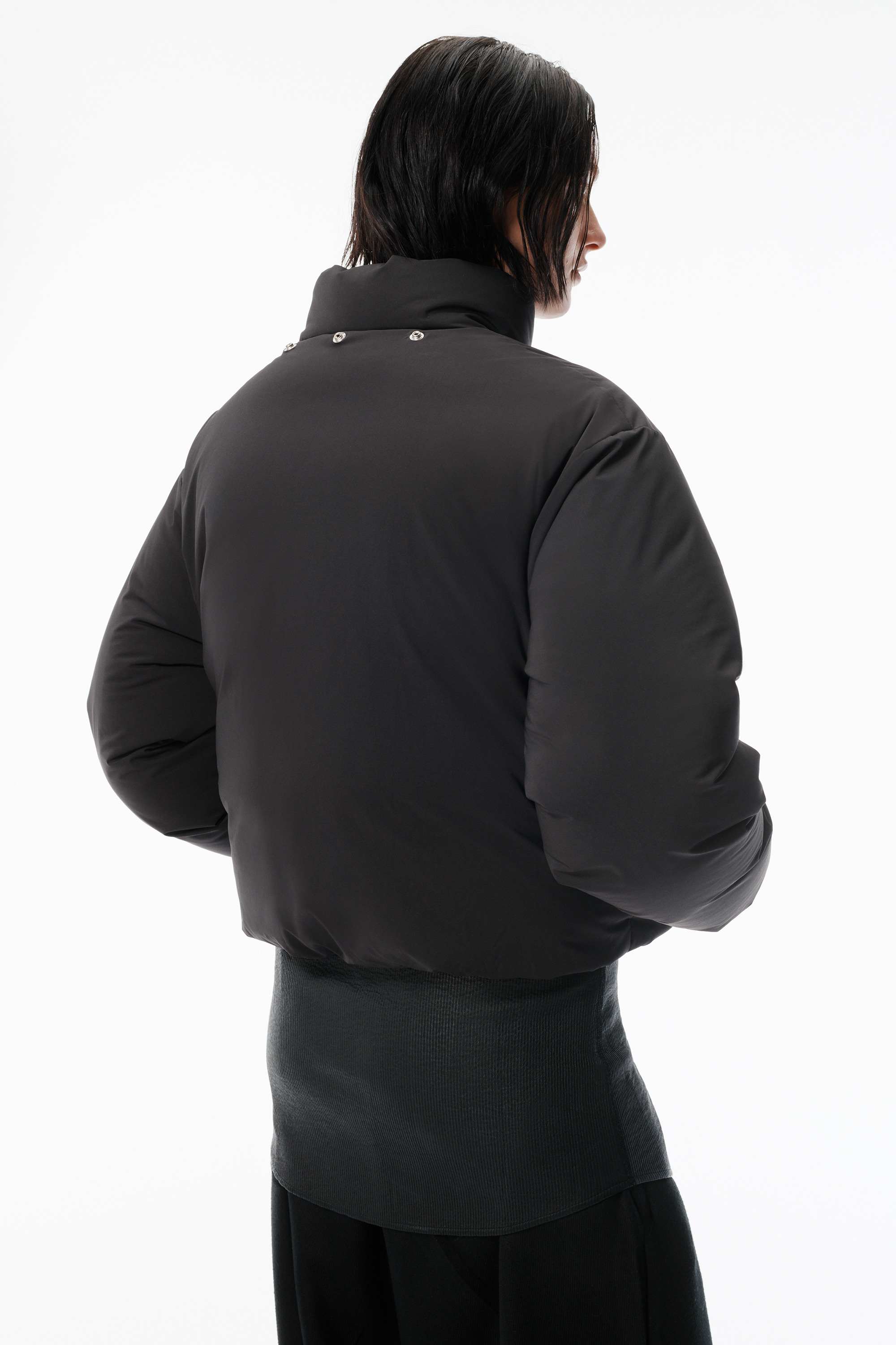 Black Puffer Coat with Detachable Scarf - 6