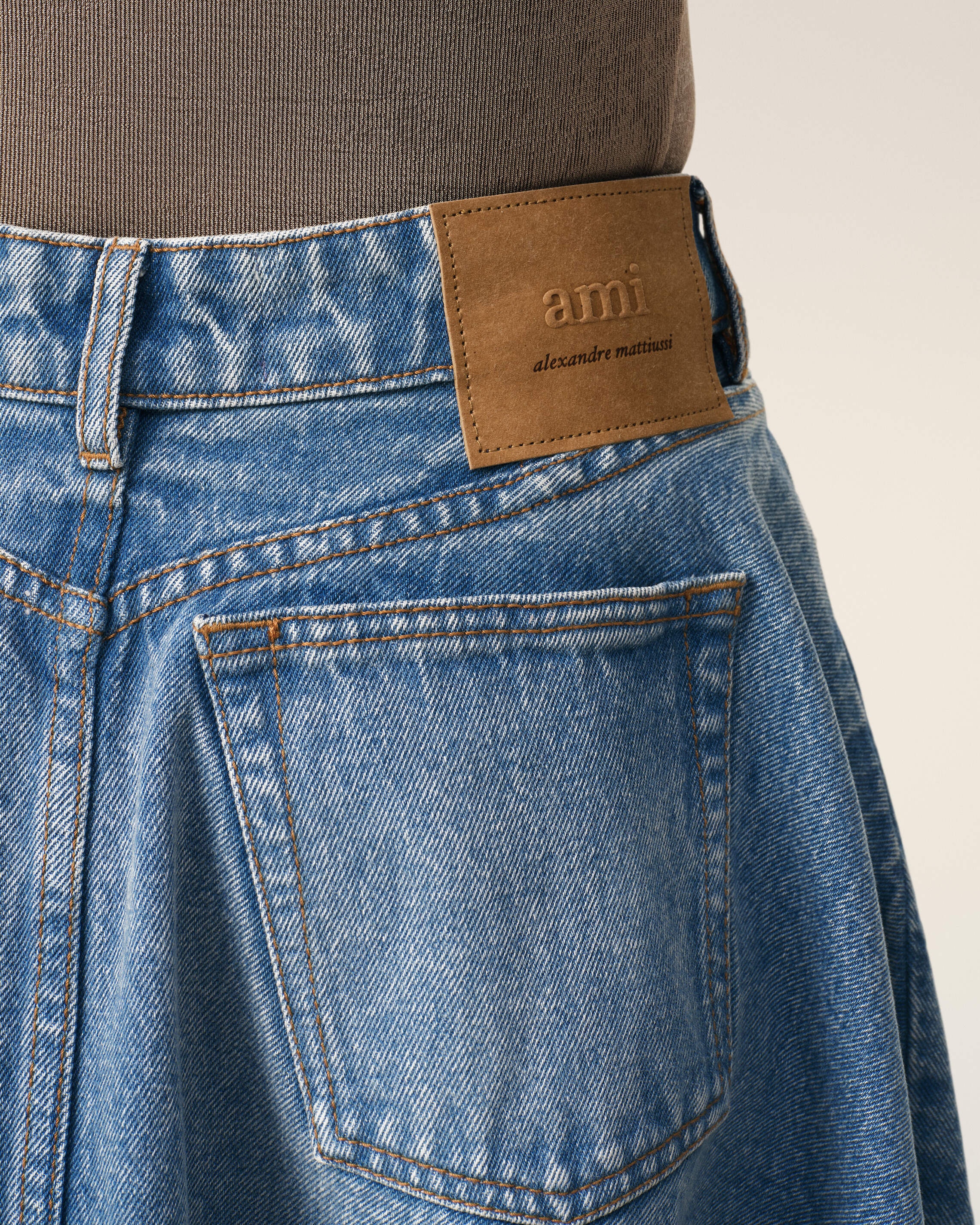 BLUE COTTON MIDI SKIRT WITH GODETS - 5