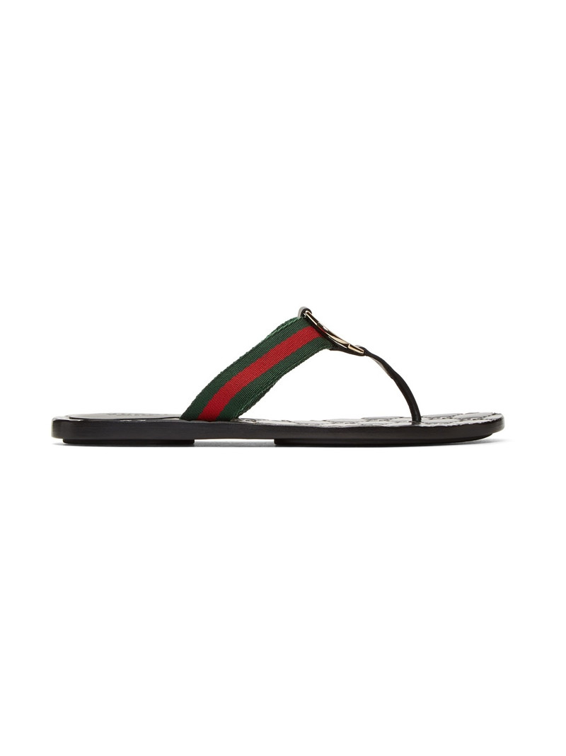 Black GG Thong Sandals - 1