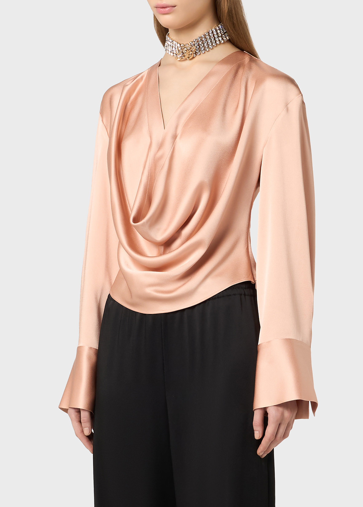 SATIN BLOUSE WITH DRAPED NECKLINE - 5