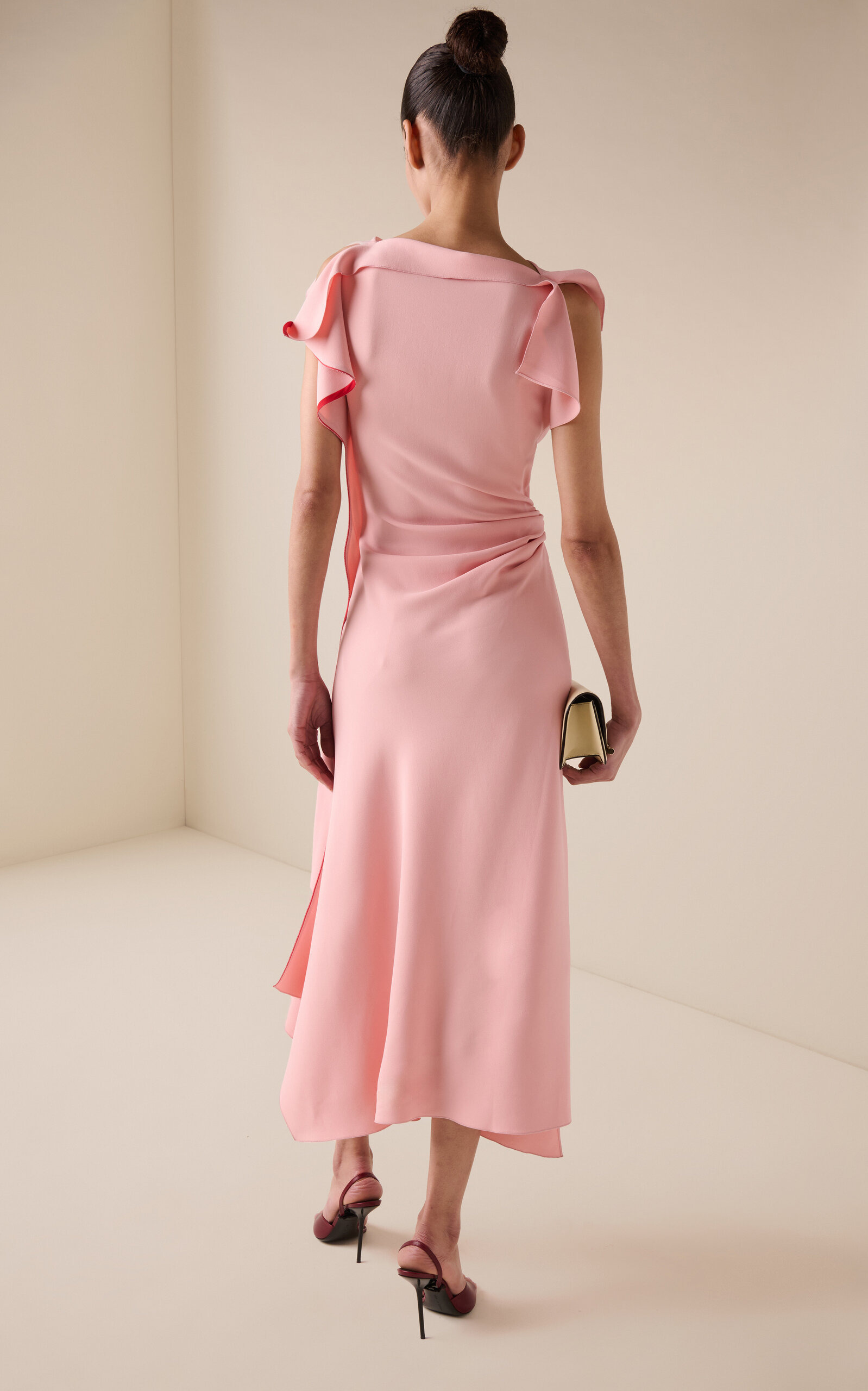 Draped Stretch Satin Midi Dress light pink - 4