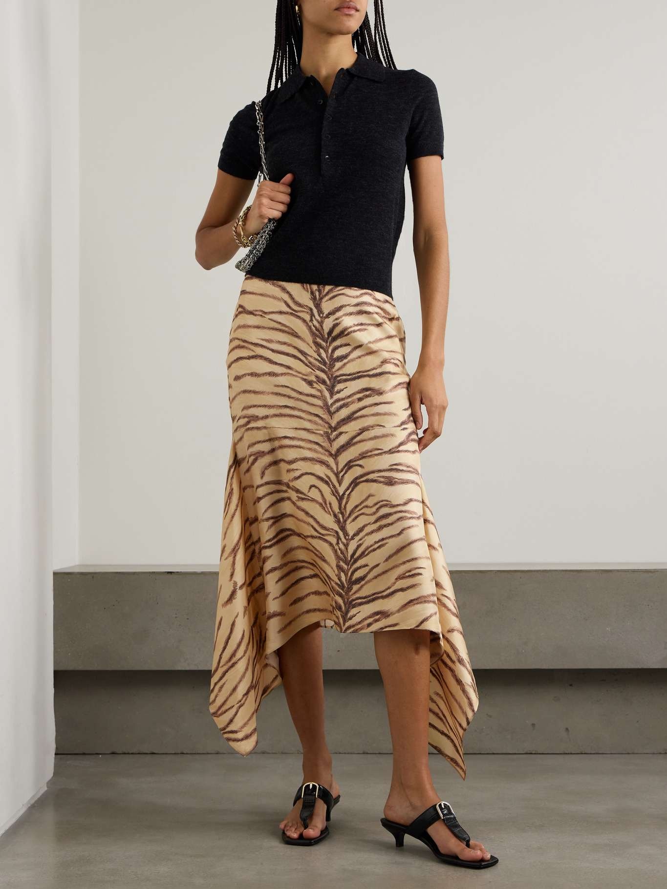 Asymmetric ruffled zebra-print silk midi skirt - 2