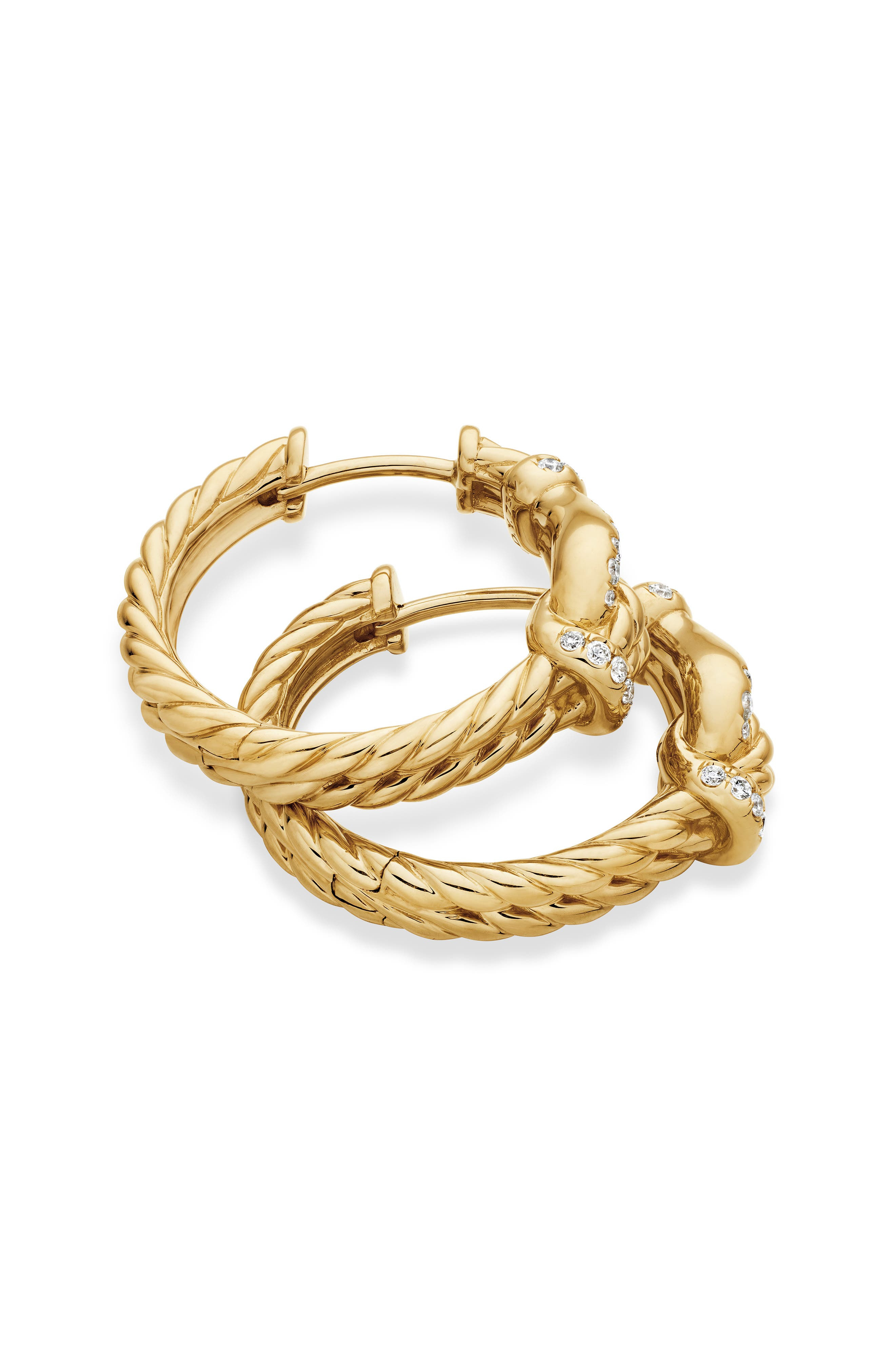 David Yurman Thoroughbred Loop Hoop Earrings with Pavé Diamonds in 18K Yellow Gold at Nordstrom - 4