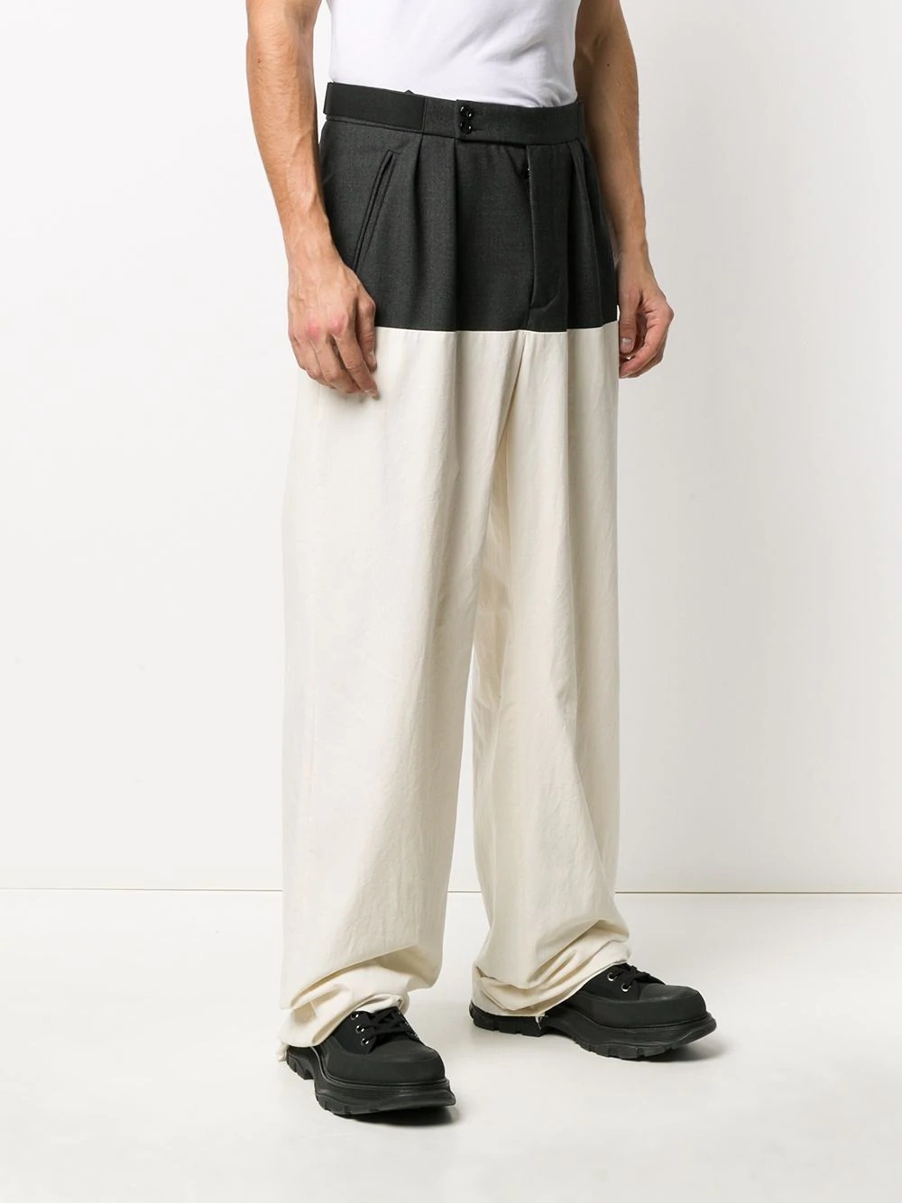 two-tone wide-leg trousers - 3