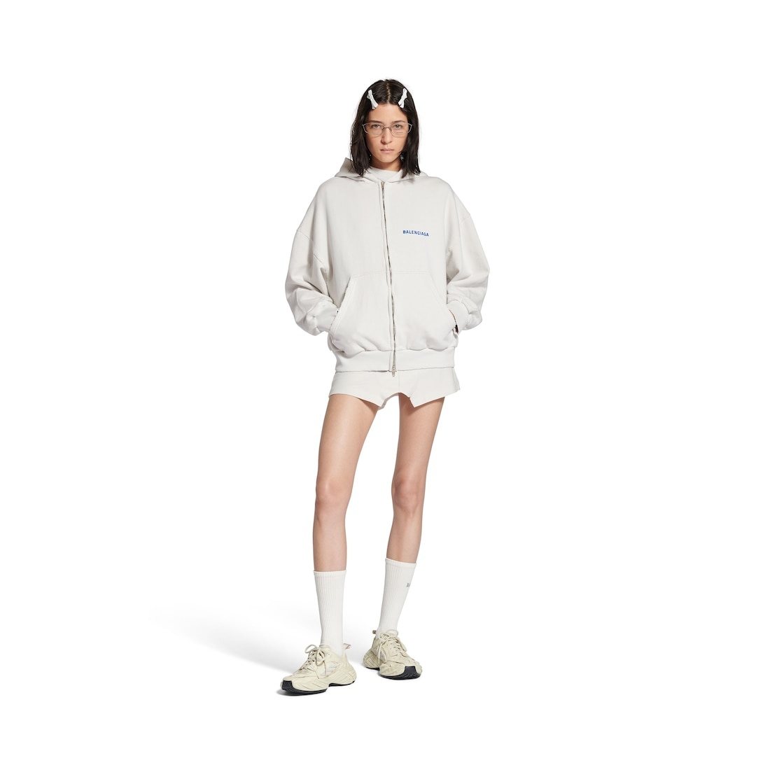 Balenciaga Back Zip-up Hoodie Regular Fit in Dirty White/blue - 4