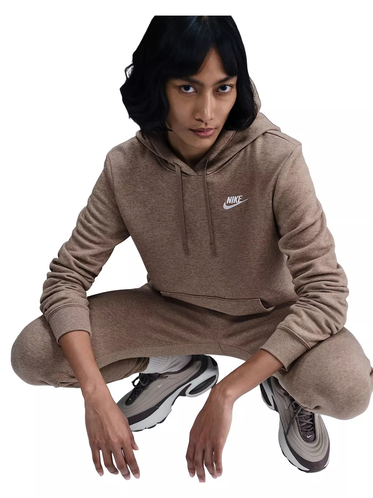 Women's Sportswear Club Fleece Pullover Hoodie -Brown/White - 3