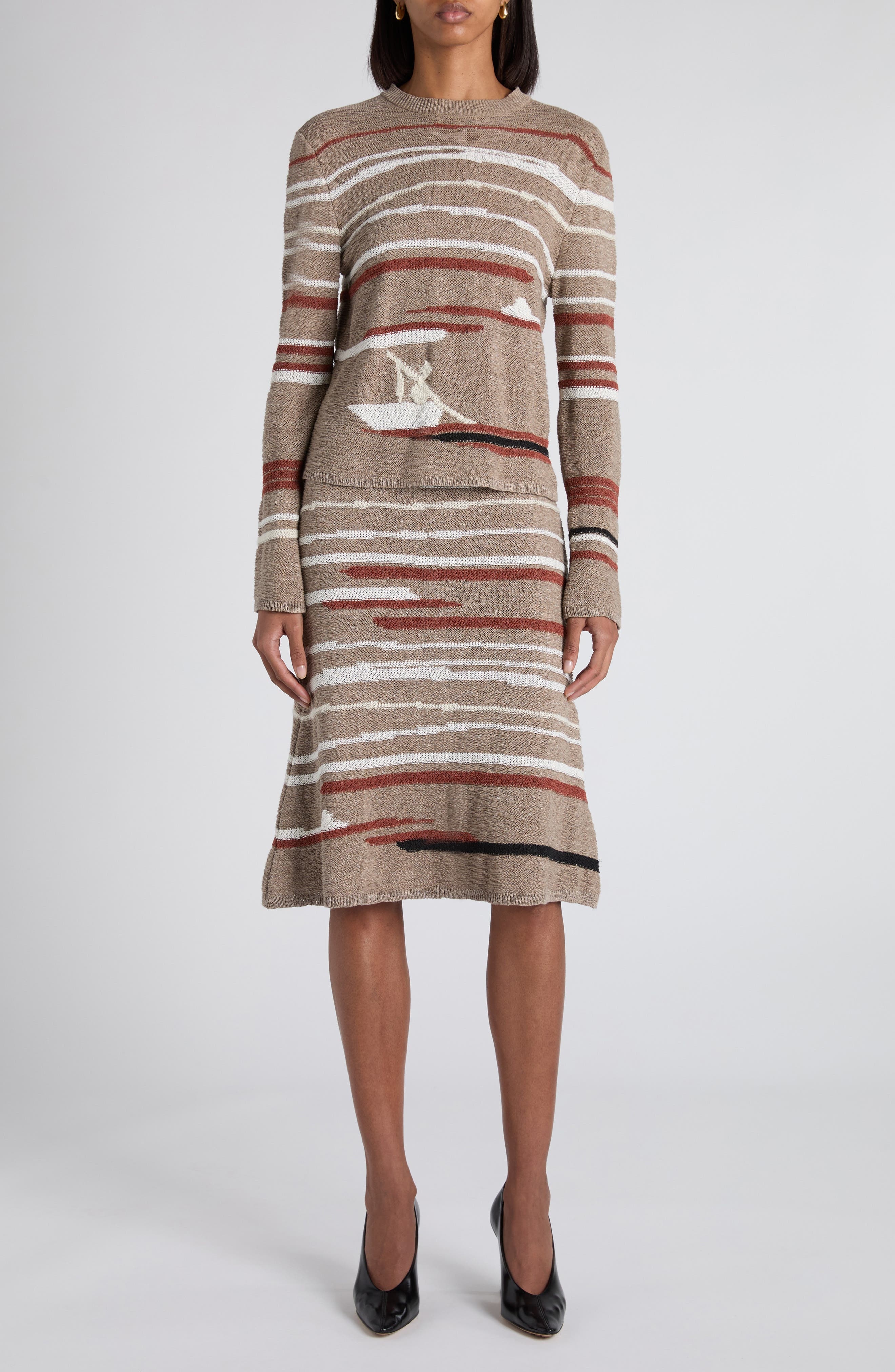 Bottega Veneta Venice Intarsia Linen & Cotton Mélange Sweater in Maple/Chalk at Nordstrom - 2