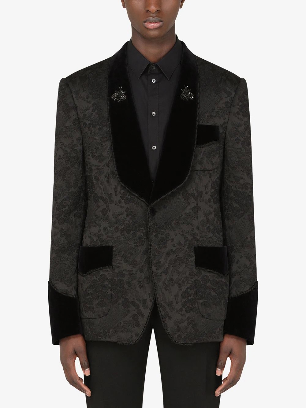 floral jacquard single-breasted blazer - 3