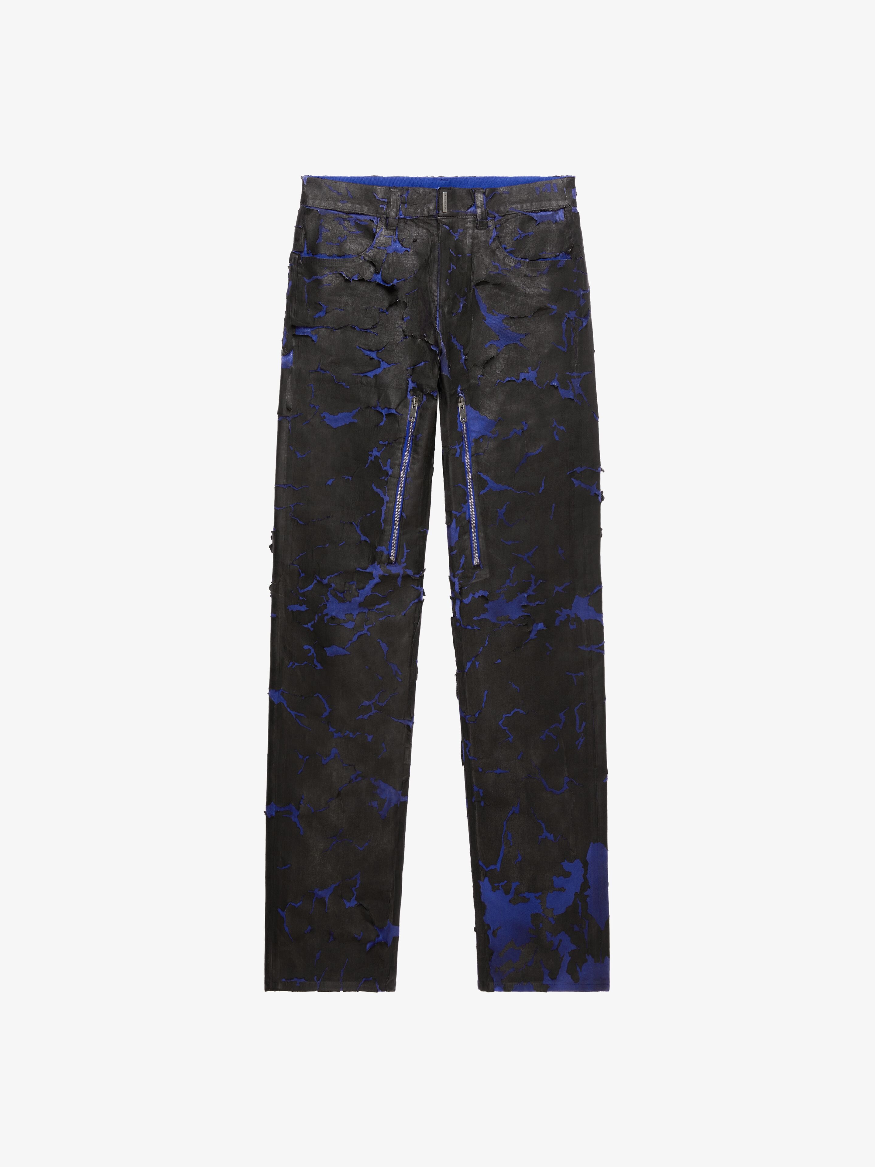 JEANS IN PAINTED CRACKED DENIM WITH ZIPPERS - 1