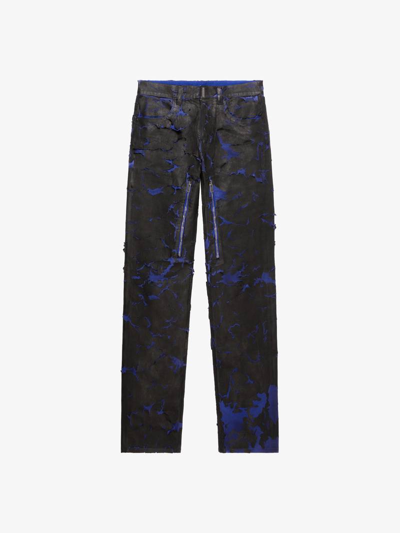 JEANS IN PAINTED CRACKED DENIM WITH ZIPPERS 1