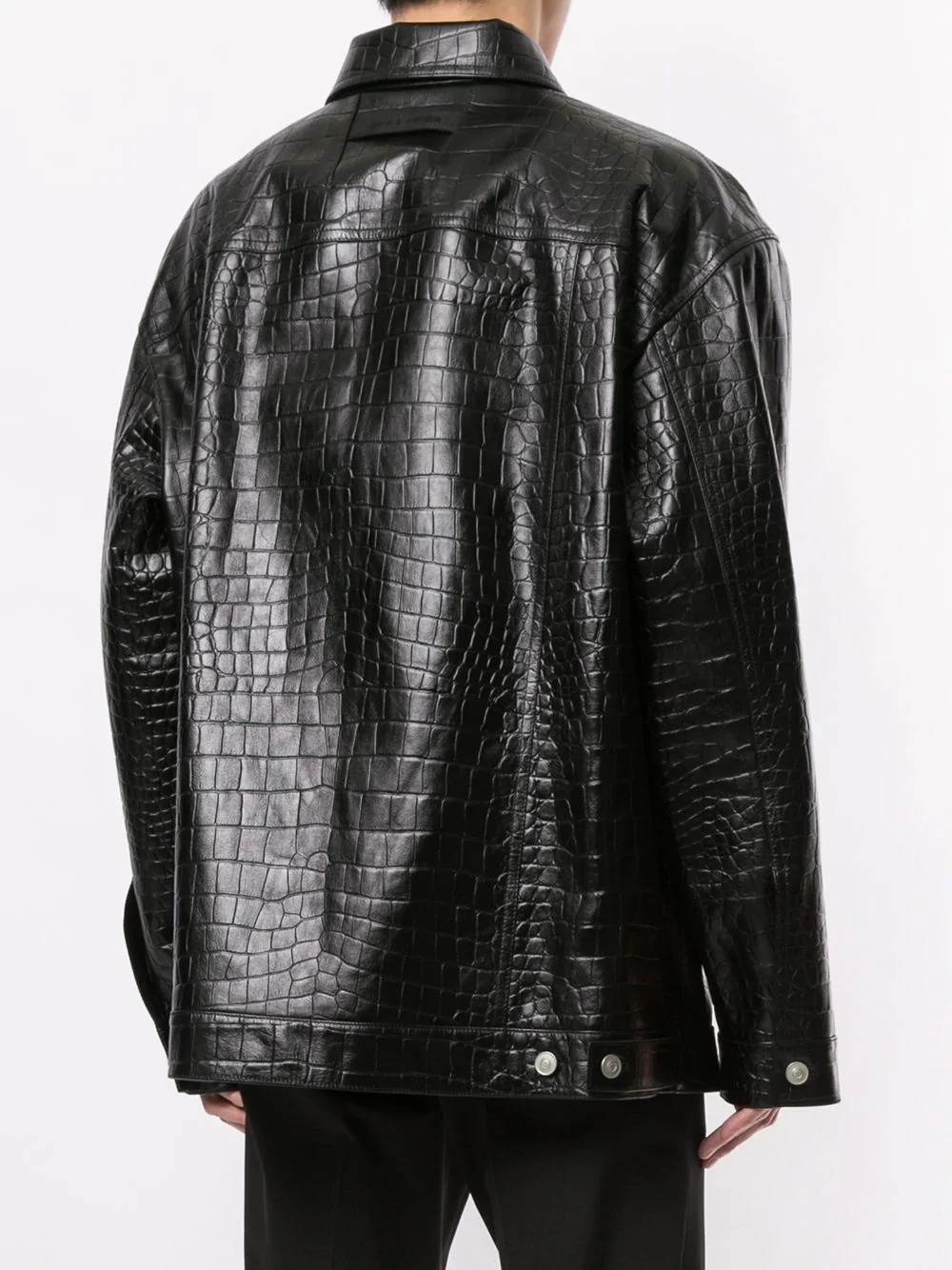 crocodile-effect embossed leather jacket - 4