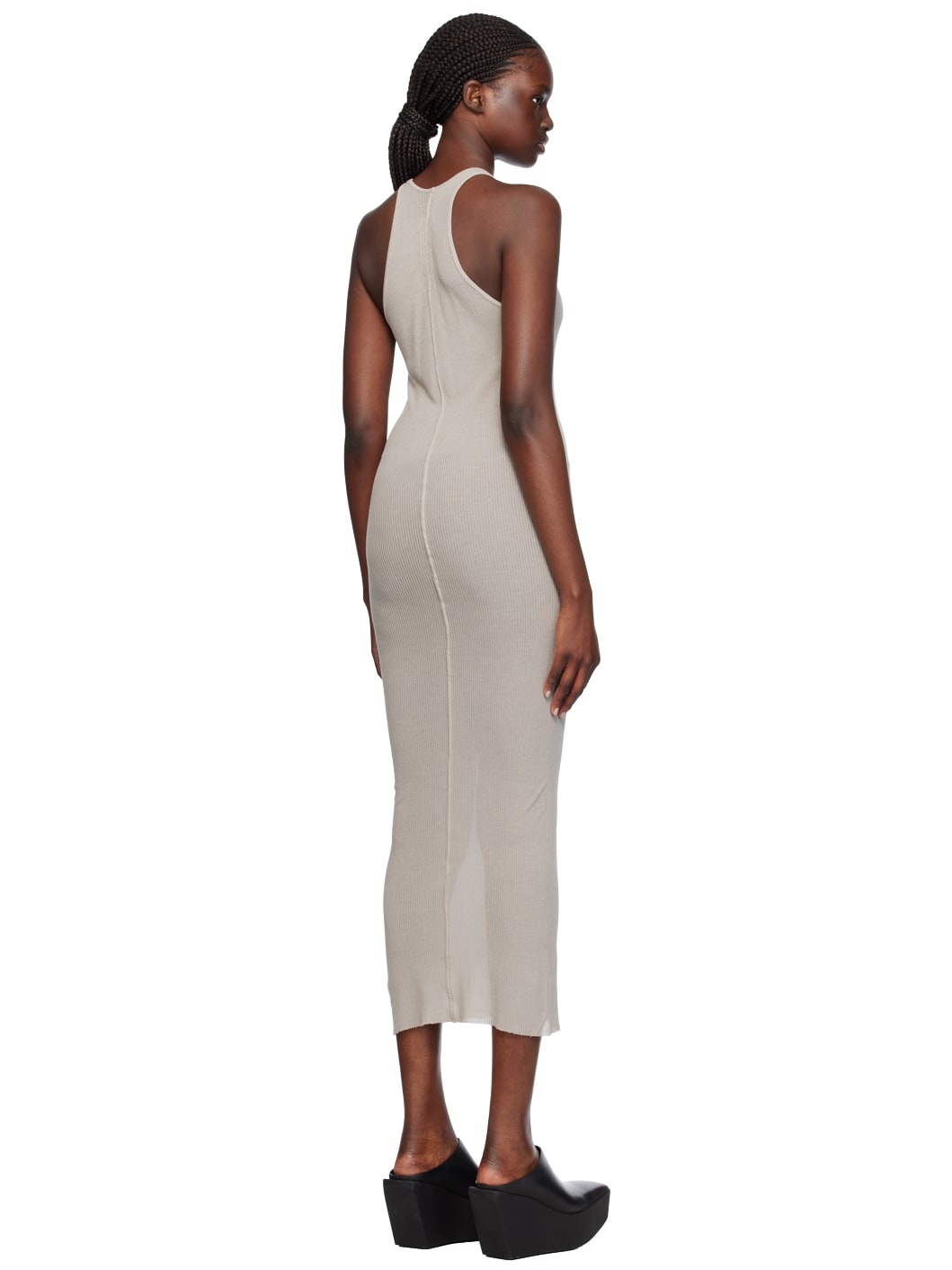 Taupe Round Neck Midi Dress - 3