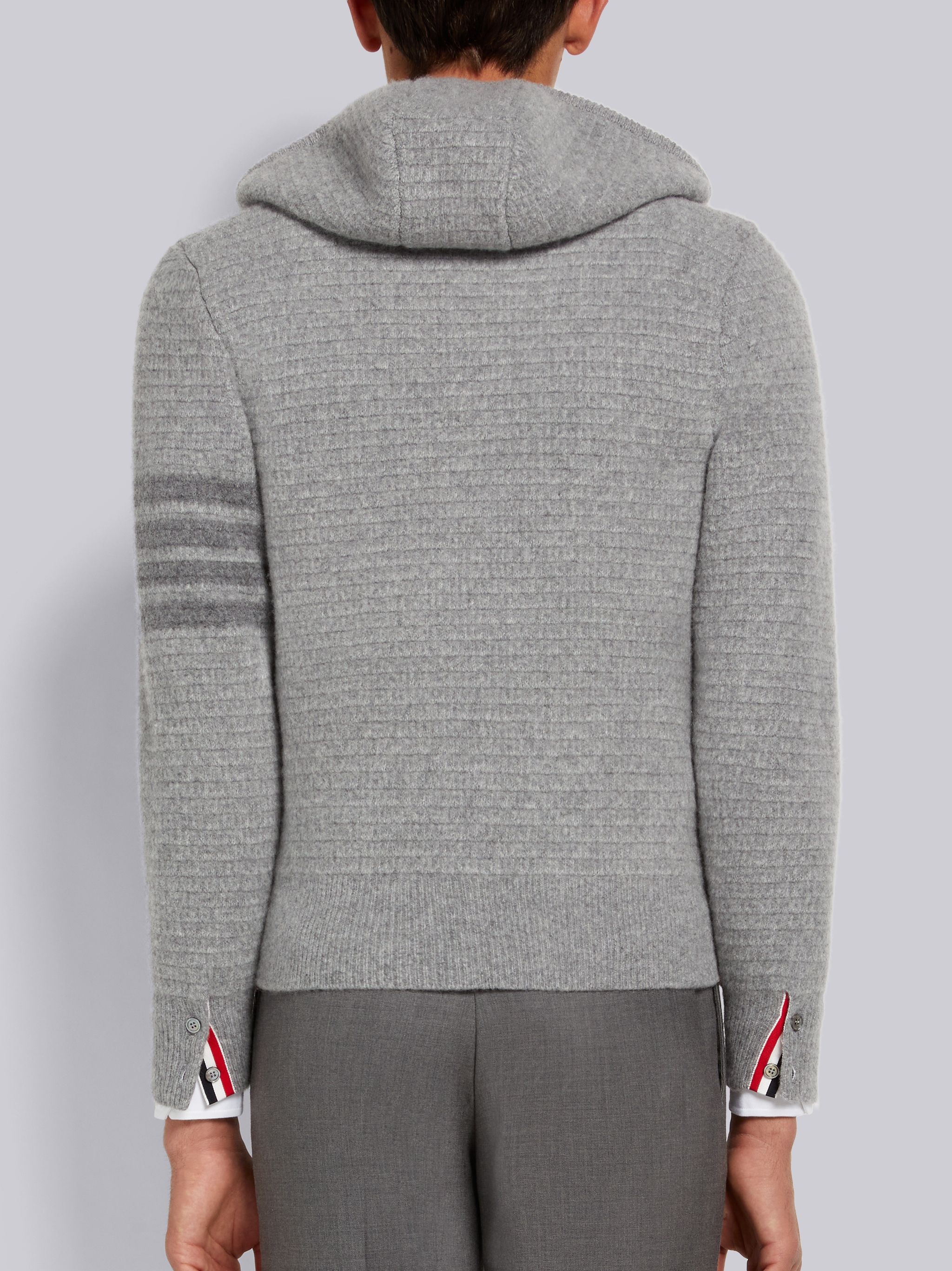 Light Grey Overwashed Cashmere 4-Bar Zip up Hoodie - 3