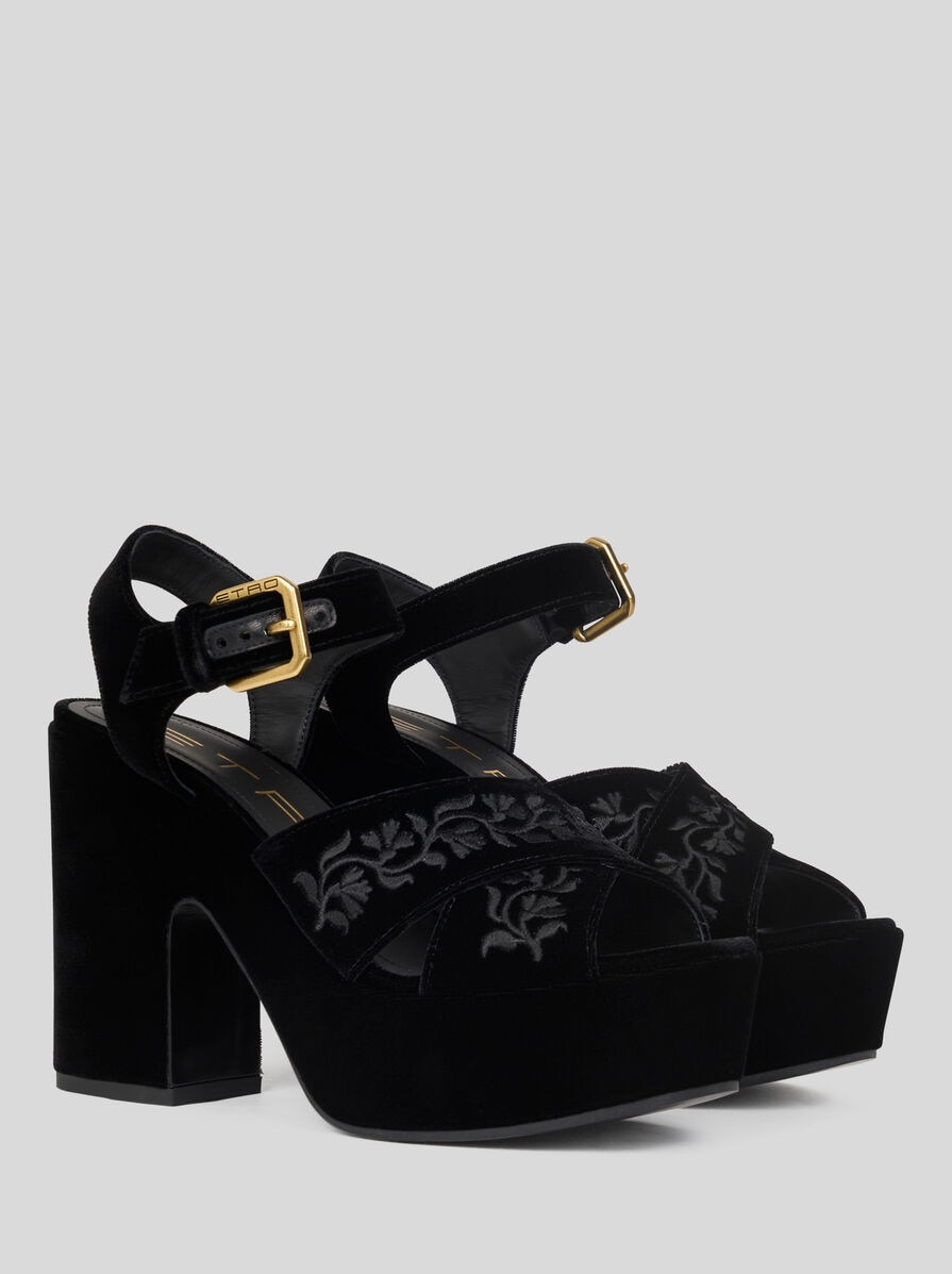 VELVET PLATFORM SANDALS WITH EMBROIDERY - 3