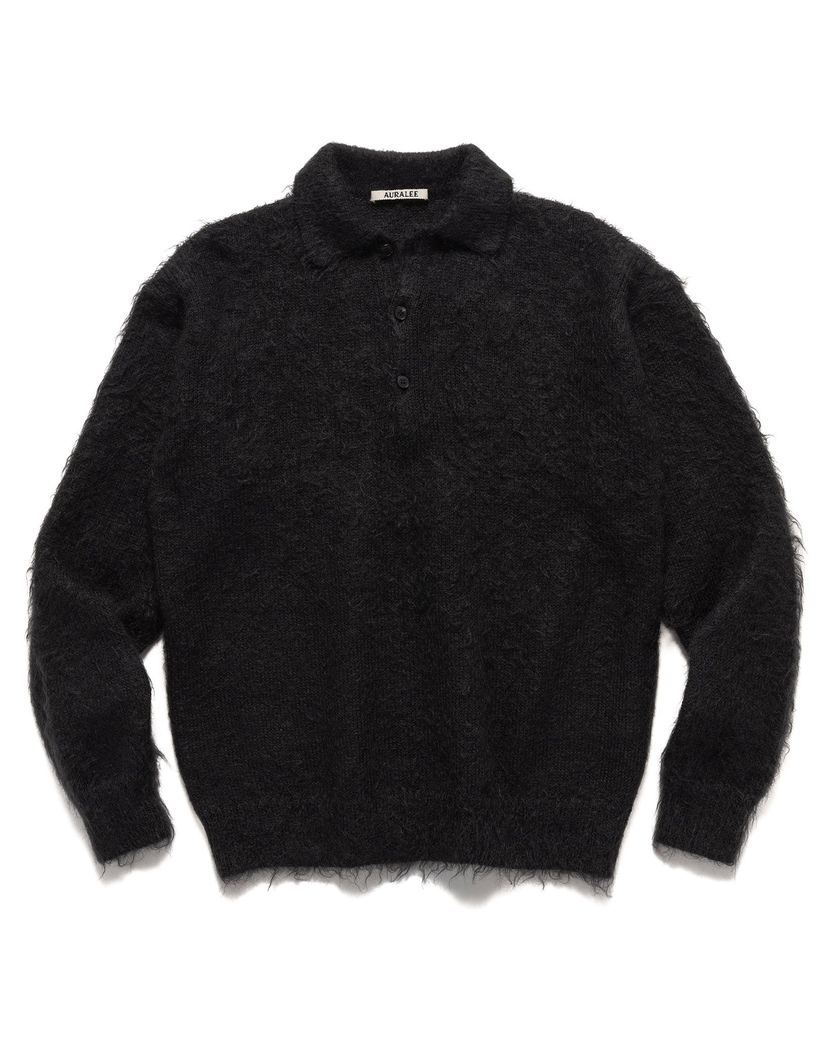 AURALEE Brushed Super Kid Mohair Knit Polo Ink Black | havenshop |  REVERSIBLE