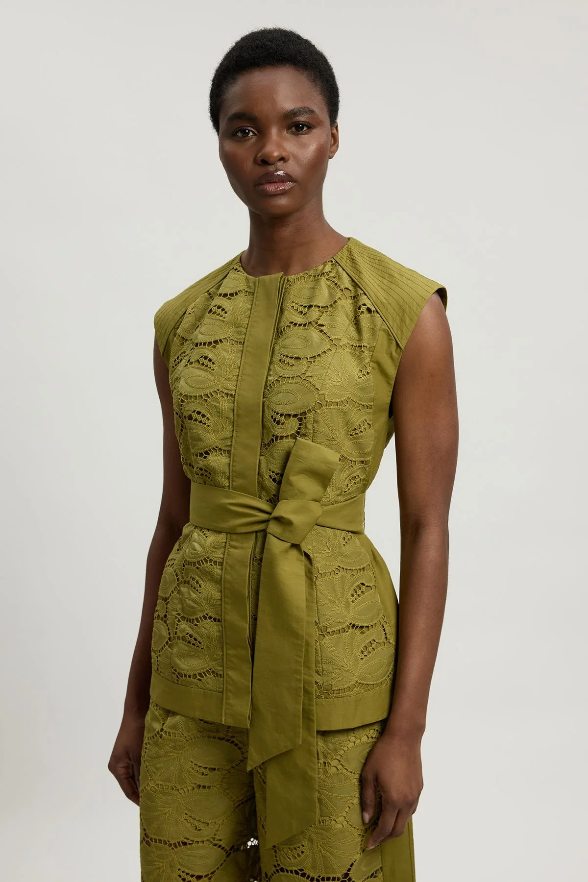 Cutwork Cotton Tie Detail Woven Top - 1