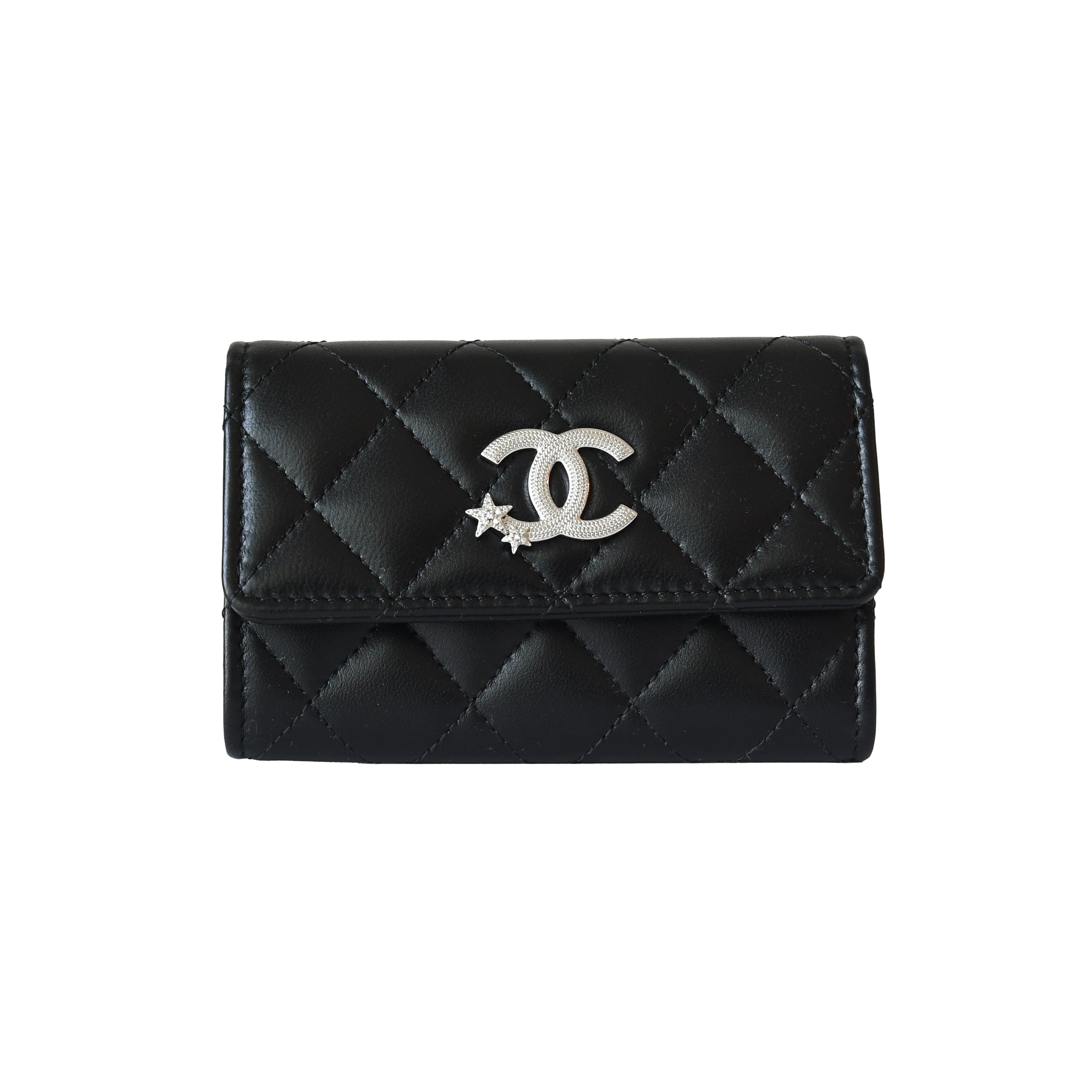 Chanel CC Lambskin Quilted Flap Crystal Star Card Holder Wallet Black - 1