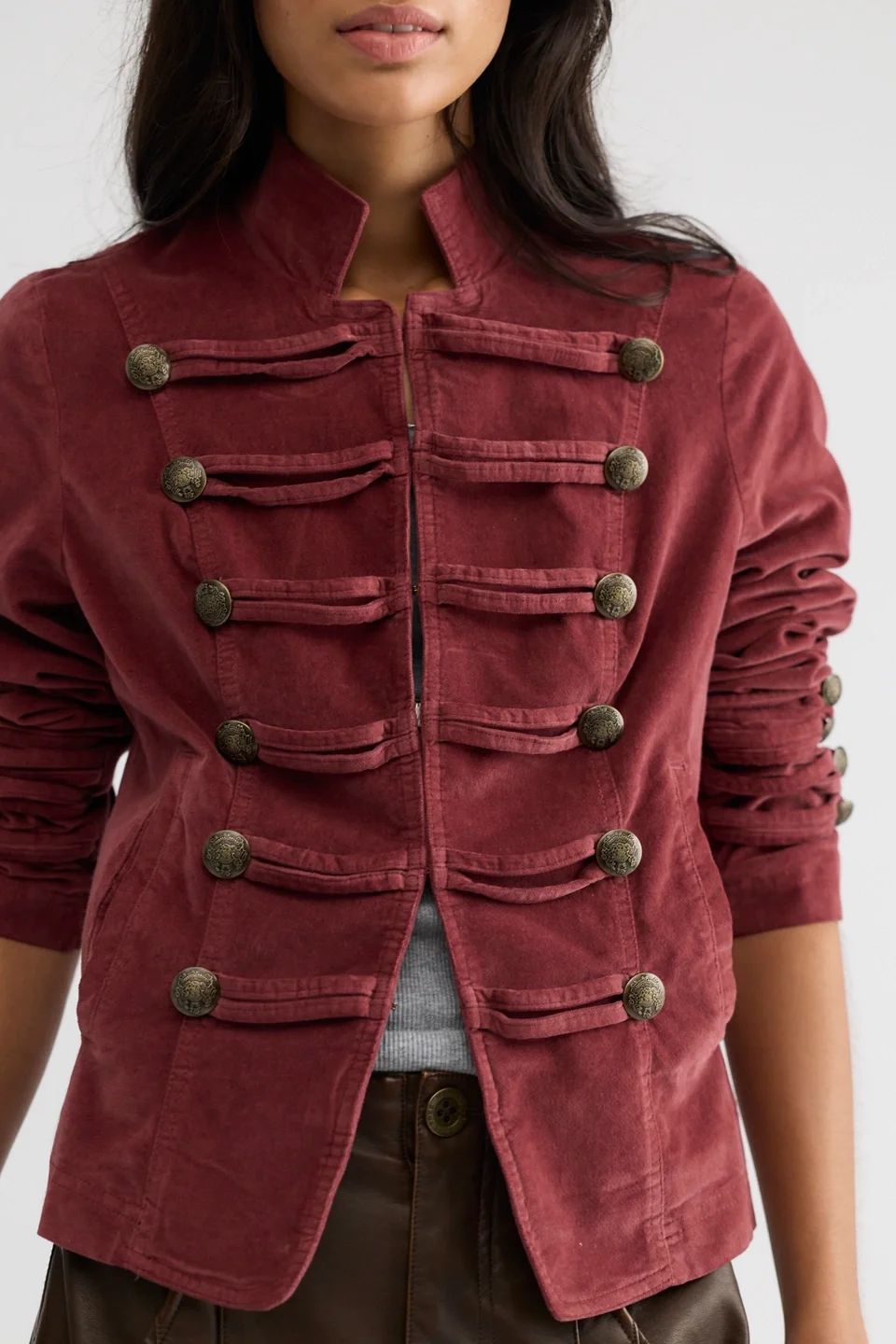 Fitted Velvet Military Jacket - 1