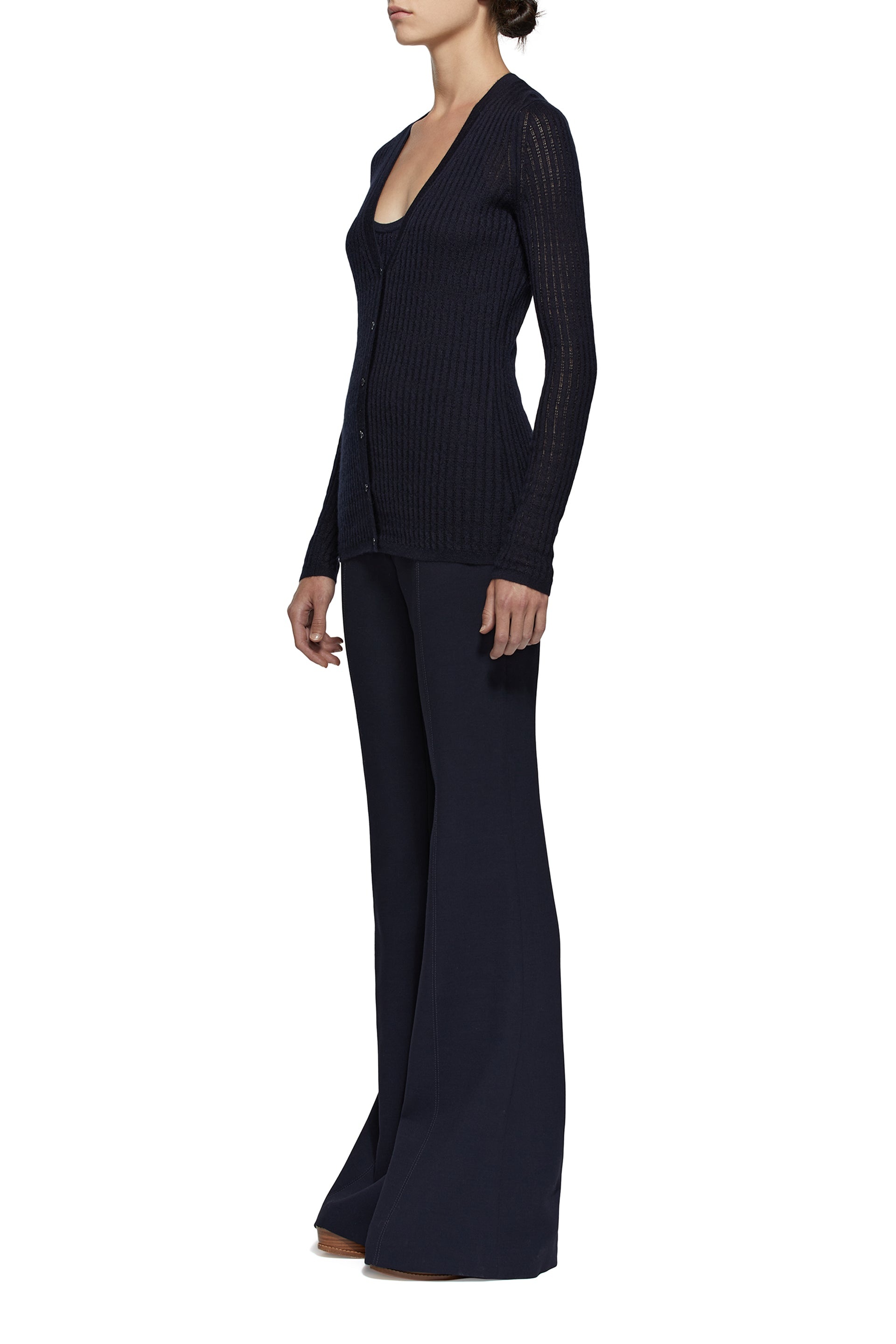 Emma Pointelle Cardigan in Dark Navy Silk Cashmere - 3