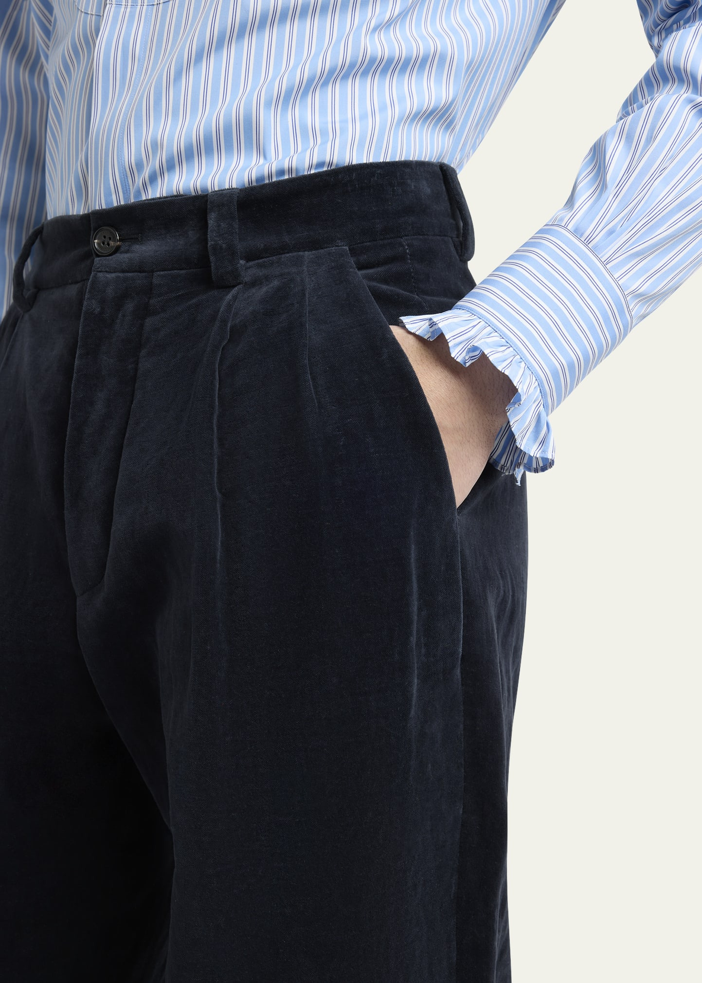 Men's Velvet Double-Pleated Pants - 5