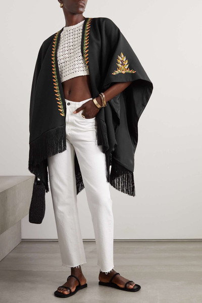 Etro Fringed embroidered wool-blend cape outlook