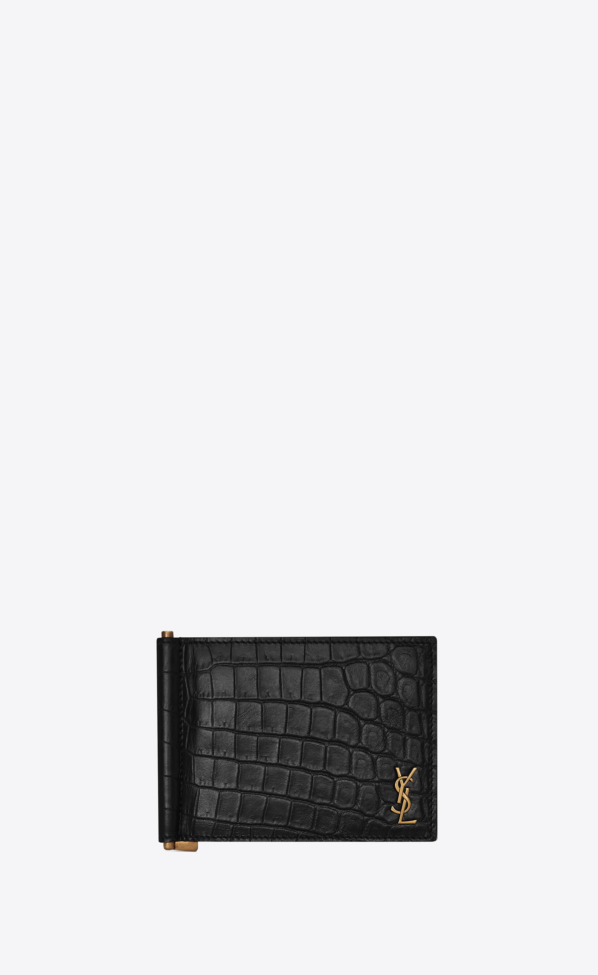 tiny monogram bill clip wallet in crocodile embossed matte leather - 1