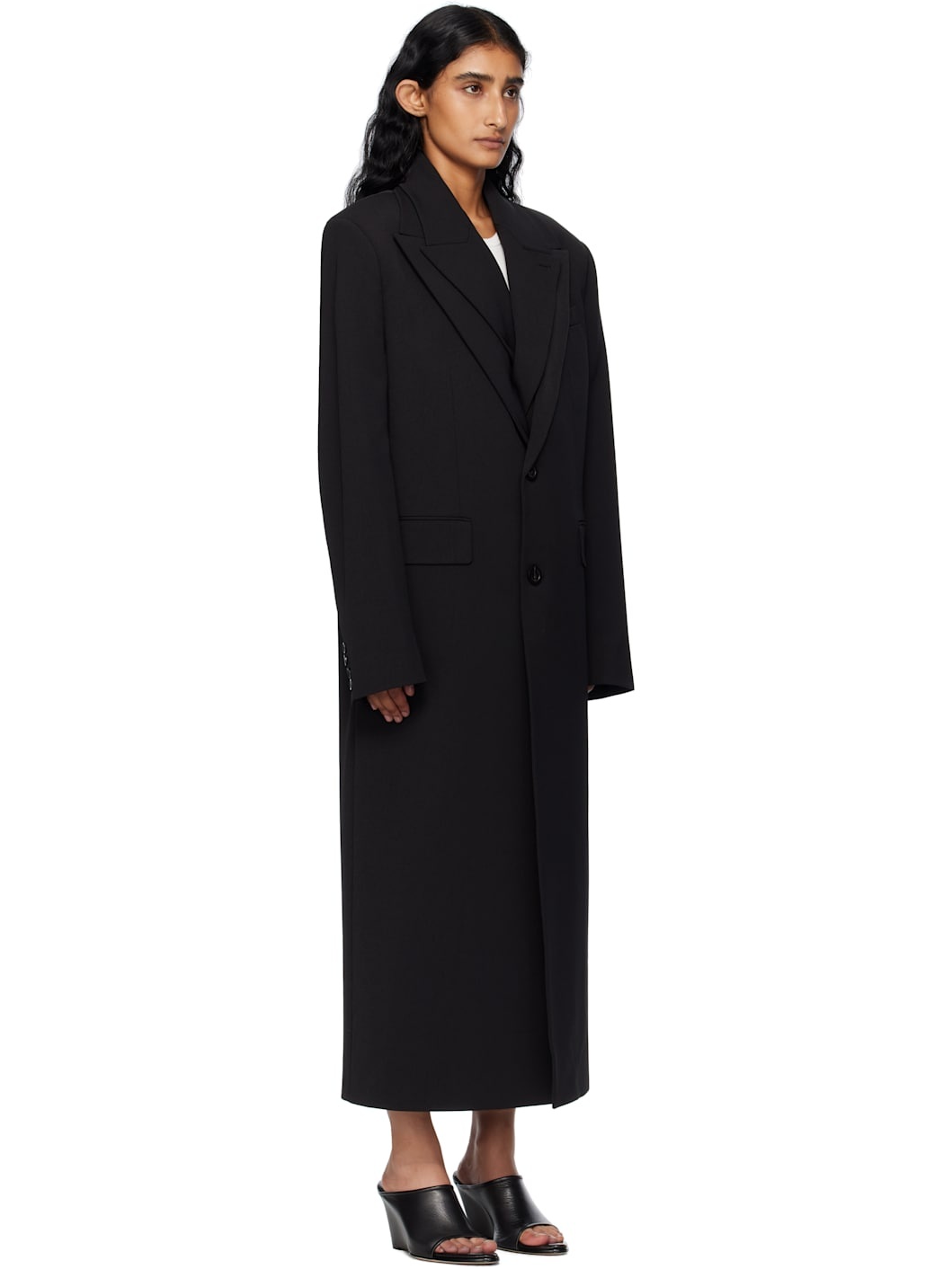Black Double Layer Body Detail Coat - 2