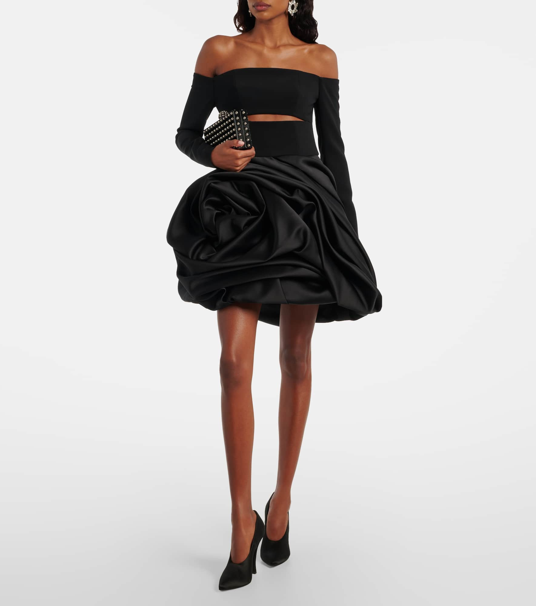 Draped off-shoulder satin minidress - 2
