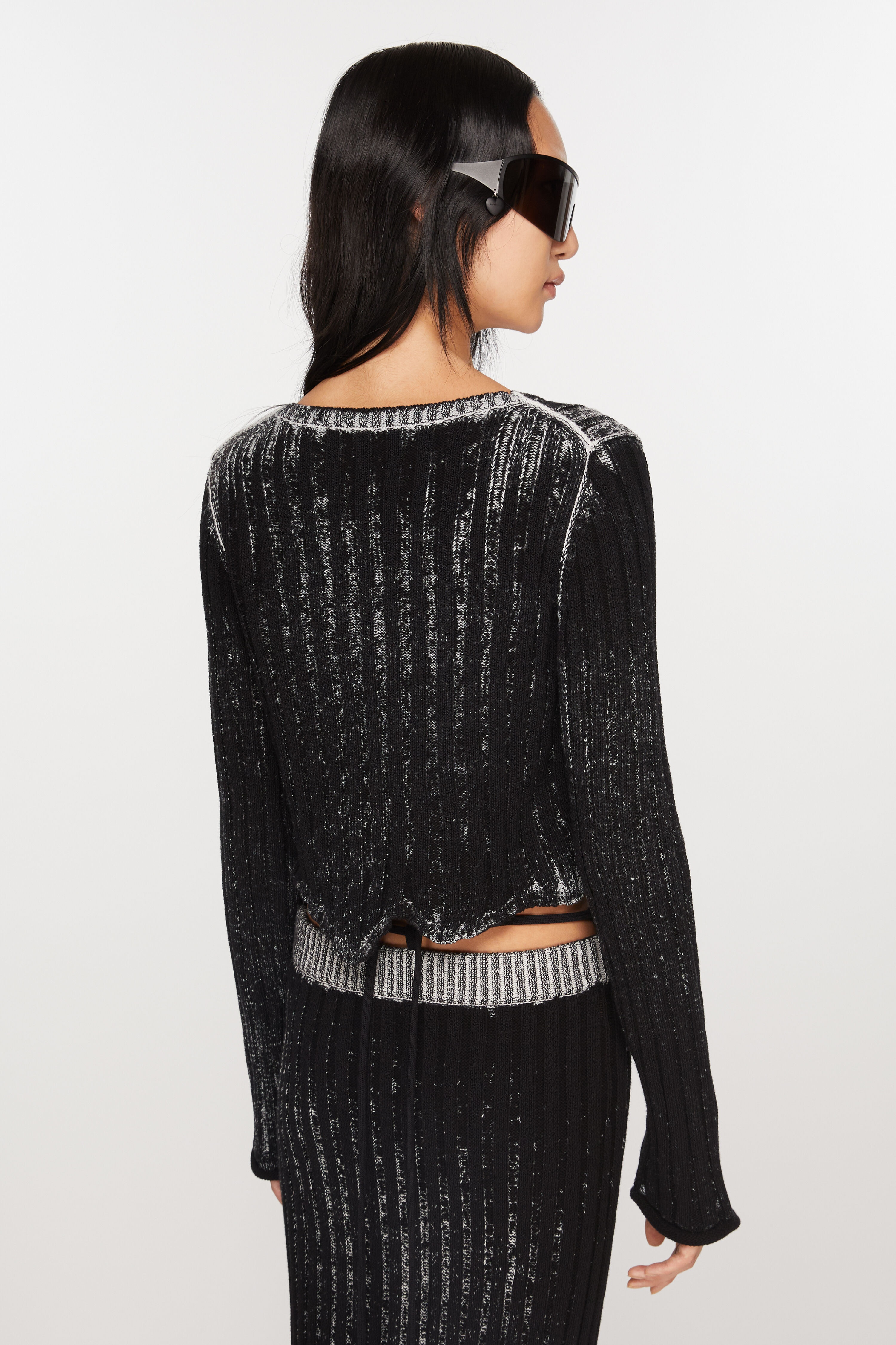 Ribbed printed cardigan - Black/white - 3