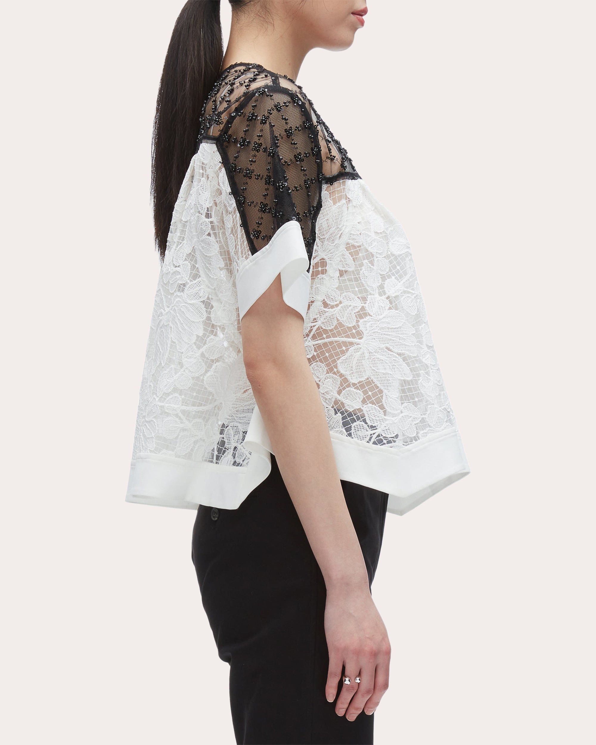 Embellished Floral Lace Organza Top - 4