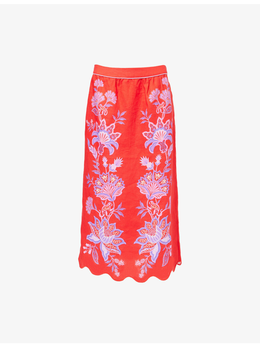 Porcelain Garden Scalloped Linen Midi Skirt - 1