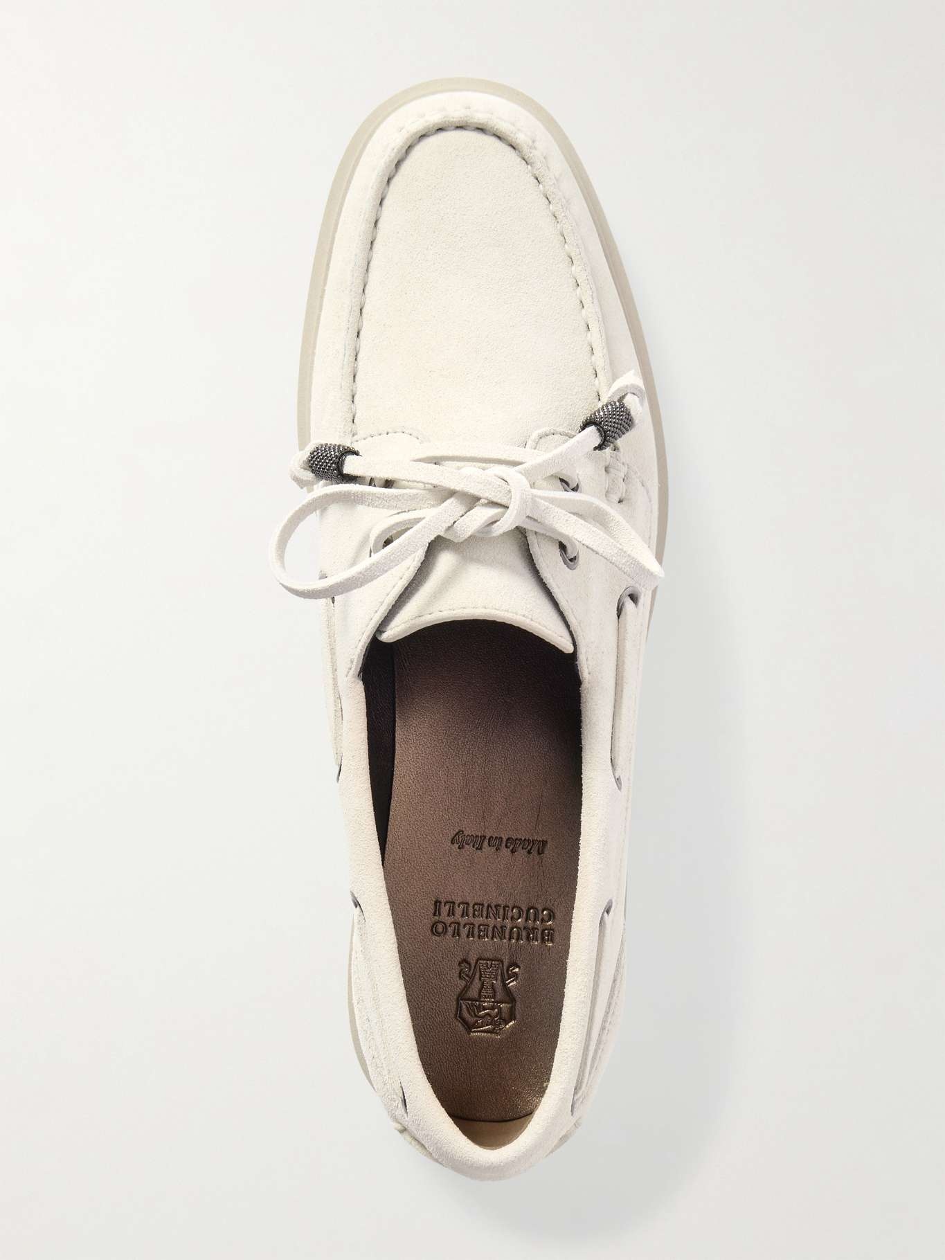 Bead-embellished suede loafers Cream - 5