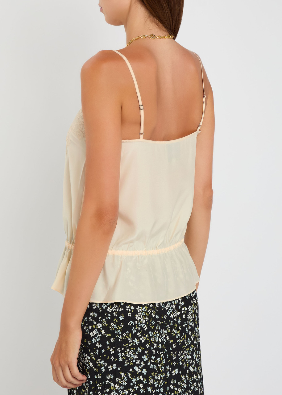 Reformation Silvia Lace-trimmed Silk top - 3