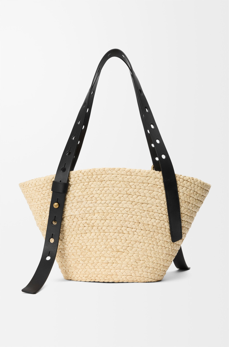 Small Punch Hole basket in raffia and calfskin 6