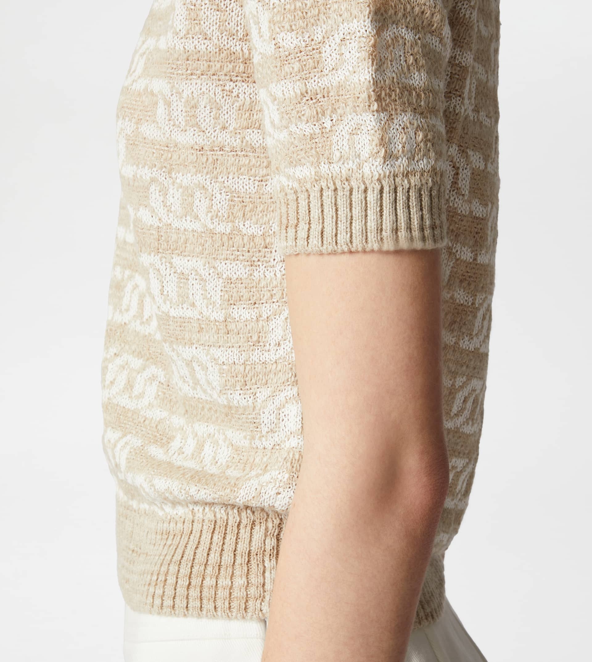 SHORT-SLEEVED KNIT POLO SHIRT - BEIGE, WHITE - 6