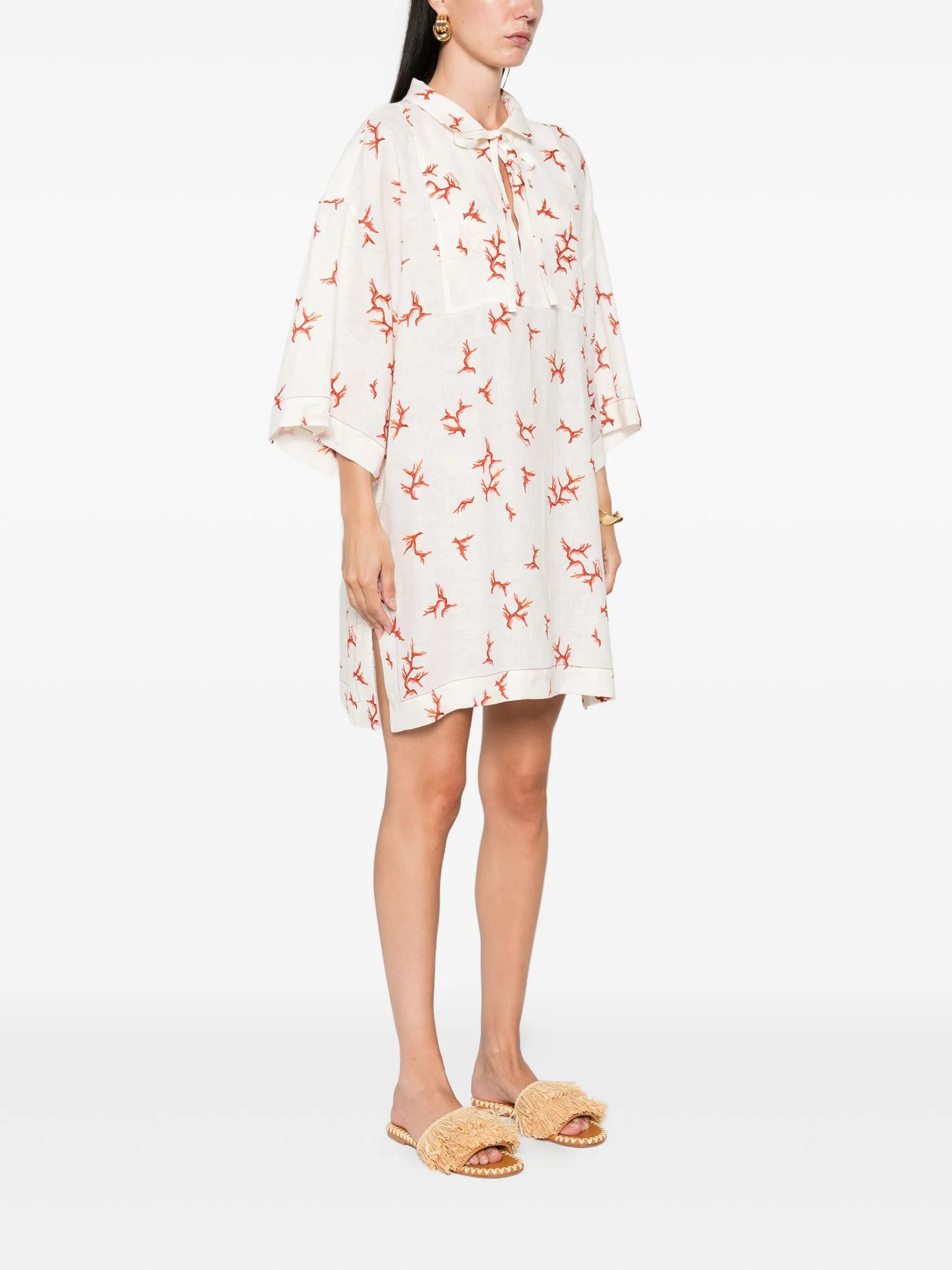 Fendi Coral-print Tie-neck Mini Dress - 4