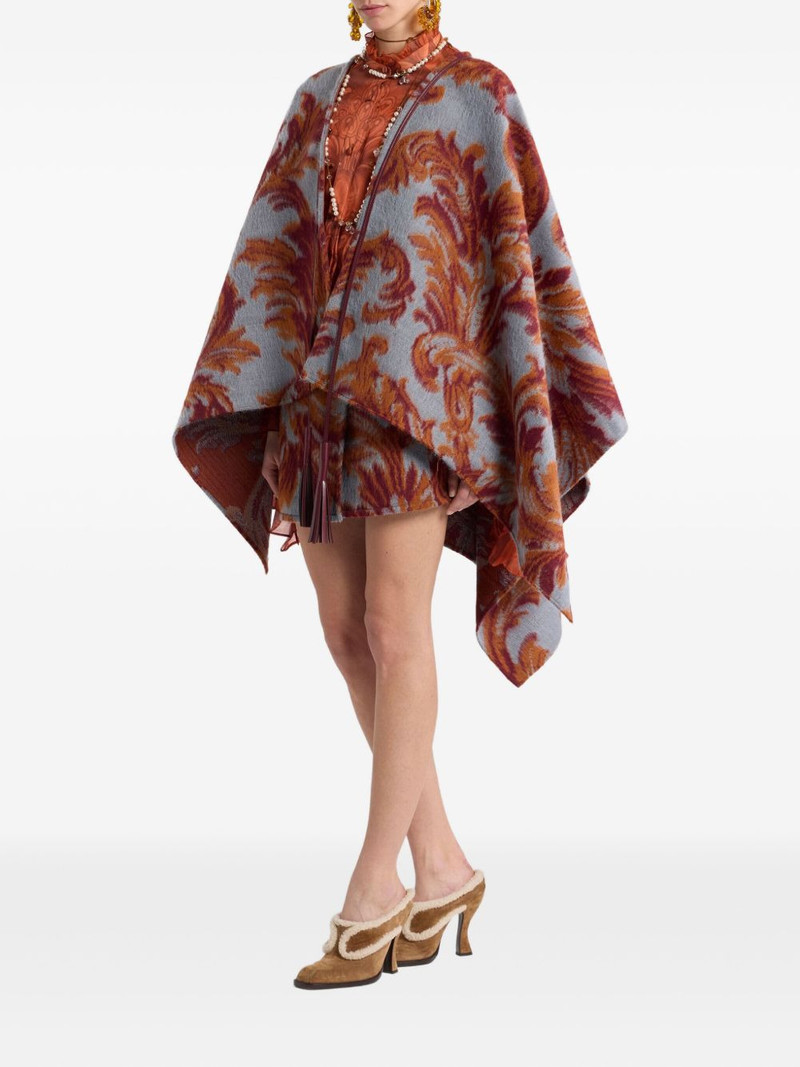 Etro leaf-jacquard tassel cape outlook