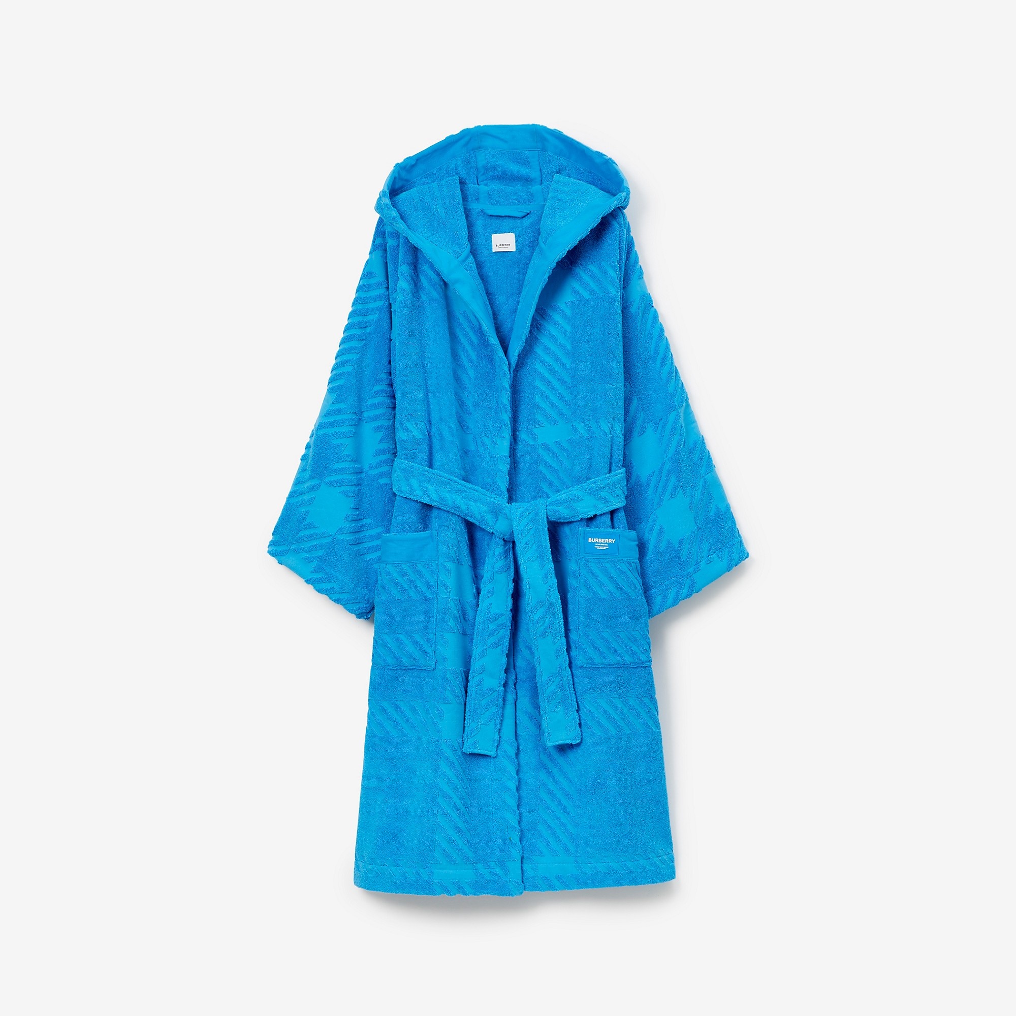 Check Cotton Jacquard Hooded Robe - 1