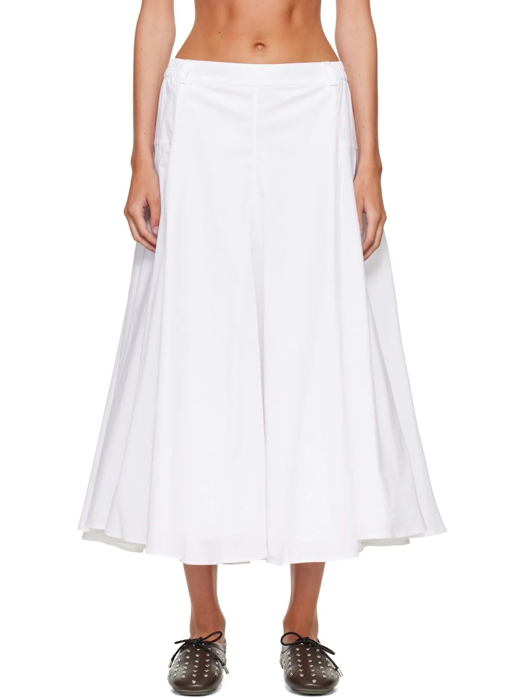 White Cotton Voluminous Midi Skirt - 1